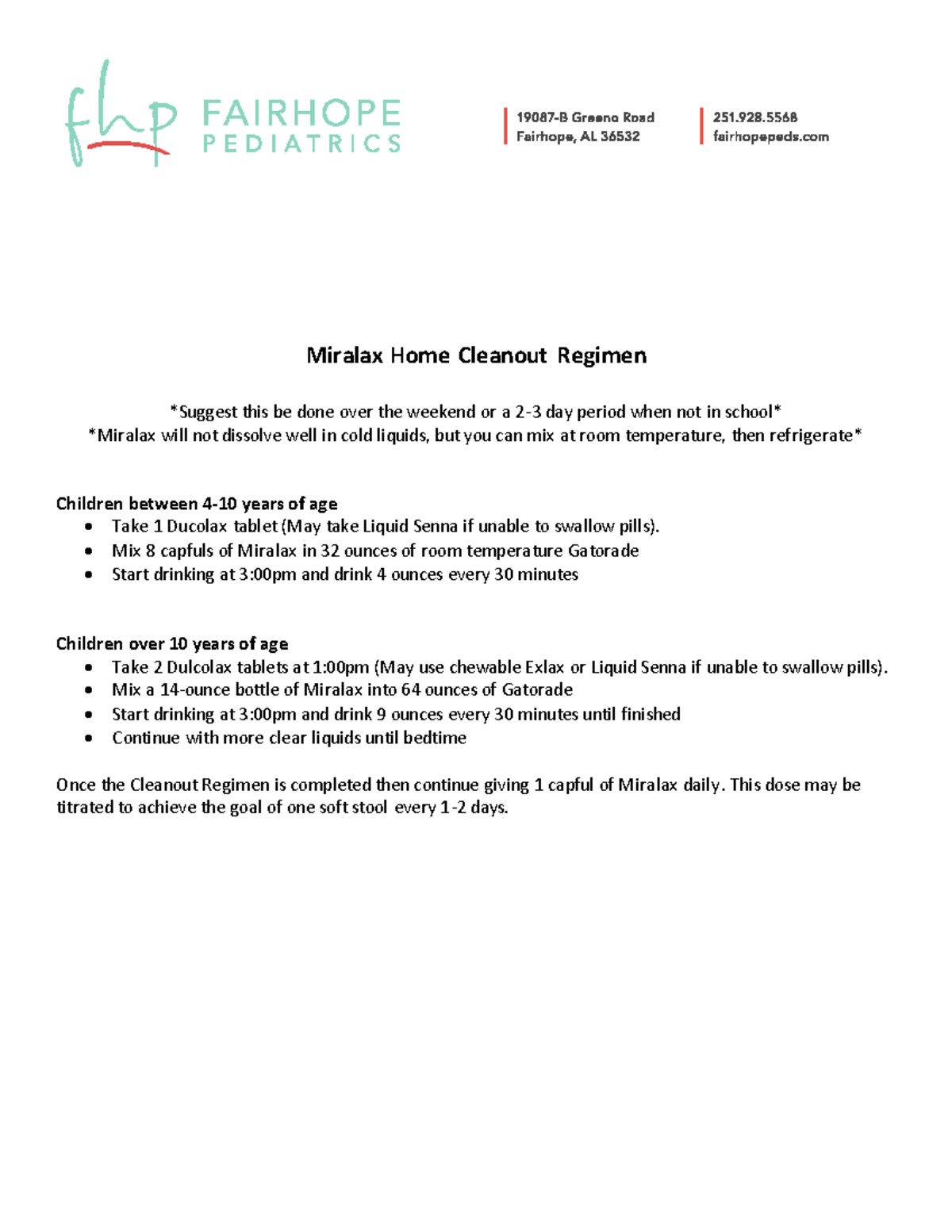 Updated miralax cleanout Miralax Home Cleanout Regimen Suggest this