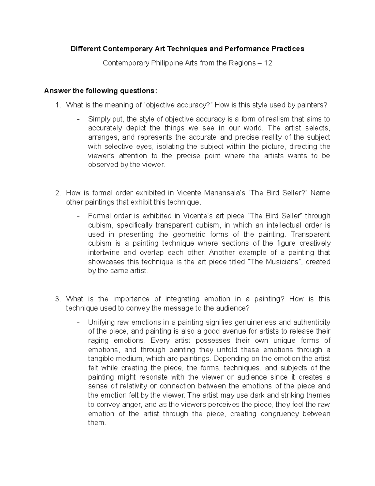 Different Contemporary Art Techniques and Performance Practices The