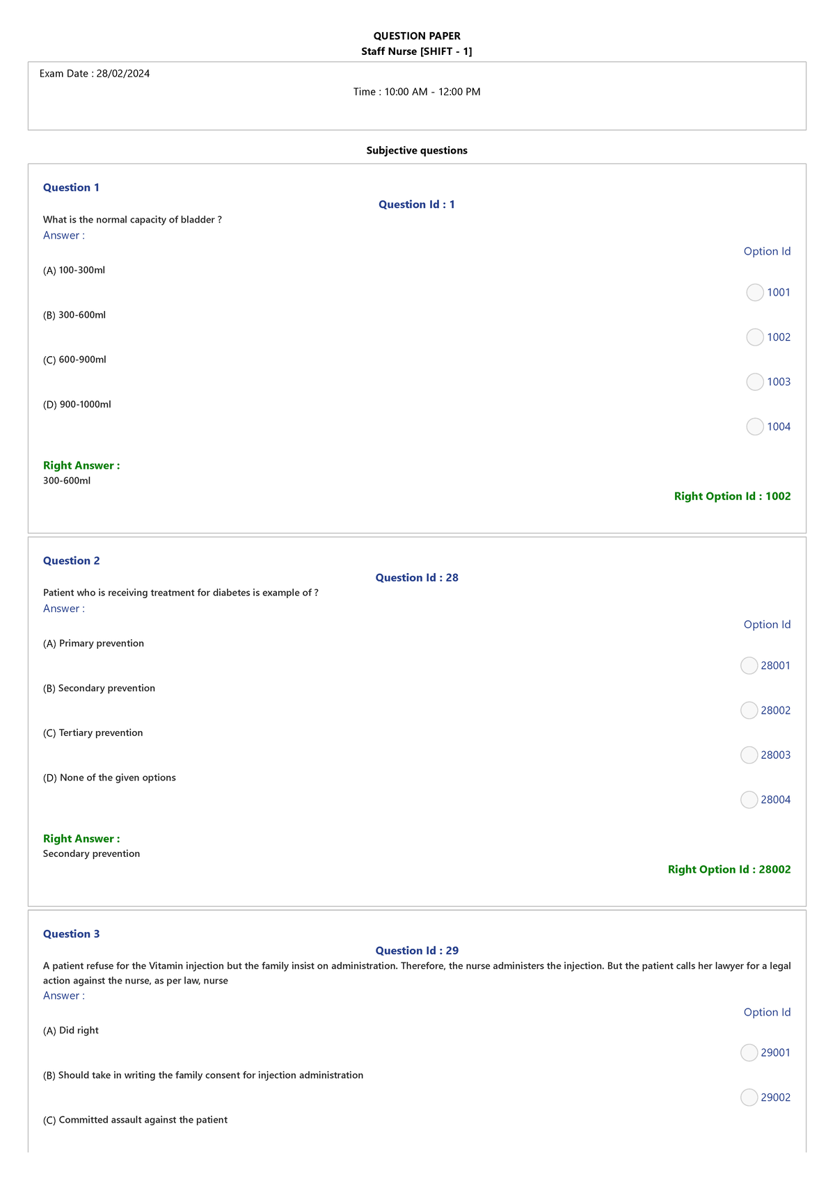 Ronak nursing file - Exam pdf - QUESTION PAPER Staff Nurse [SHIFT - 1 ...