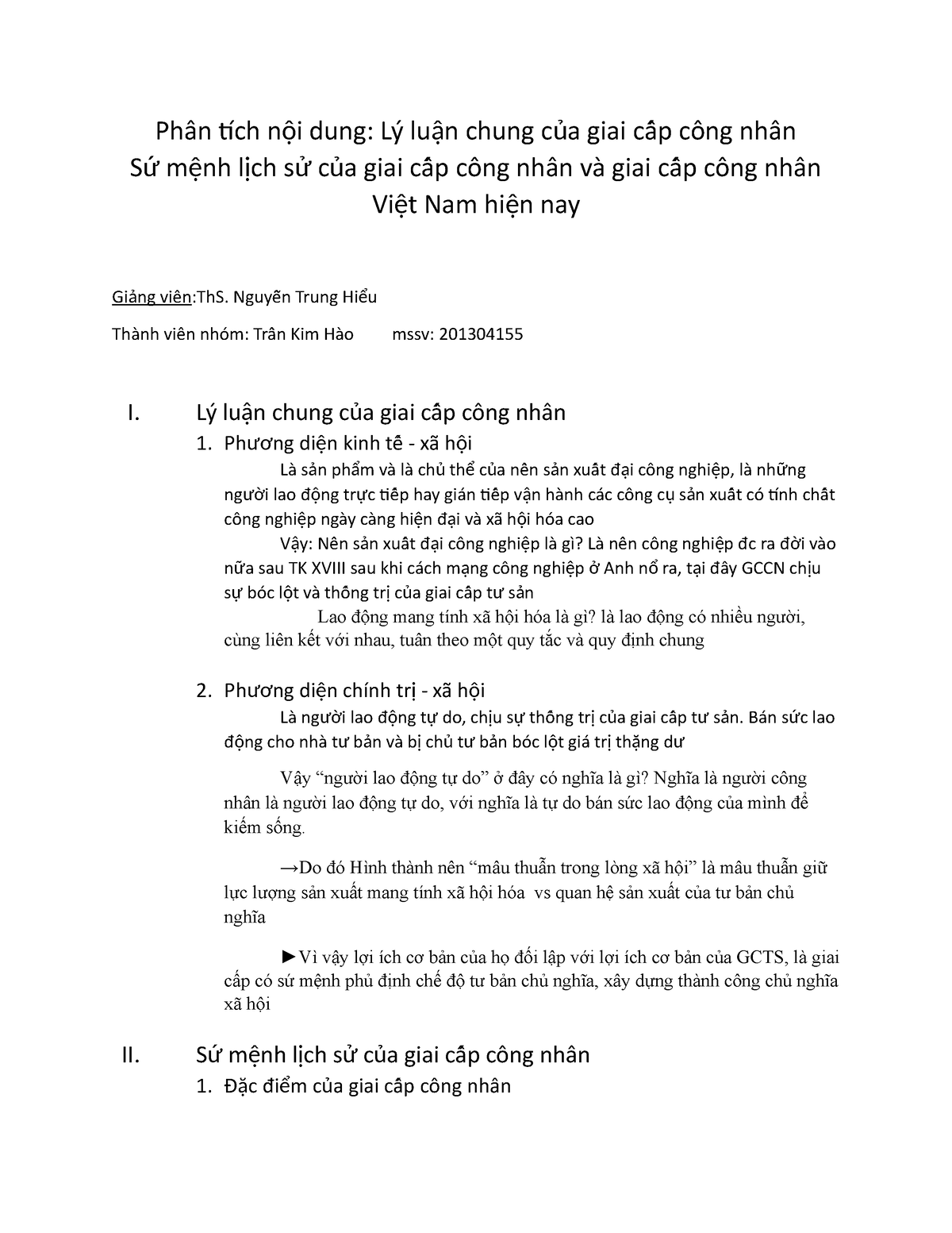 Bản Cứng Môn Cnxhkh - ... - Phân Tch N I Dung: Lý Lu N Chung C A Giai ...