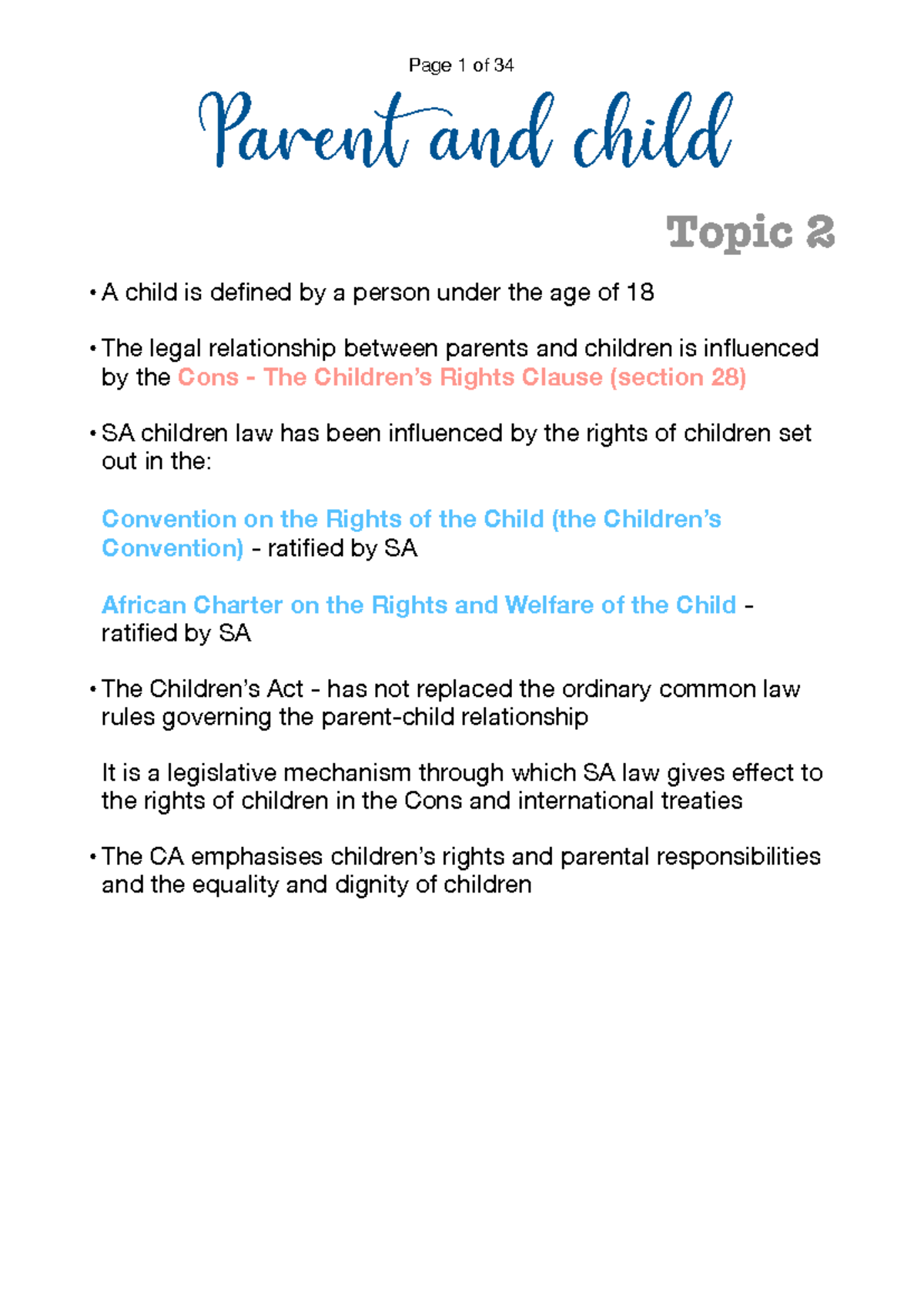 Parent child - Parent and child Topic 2 • A child is defined by a ...