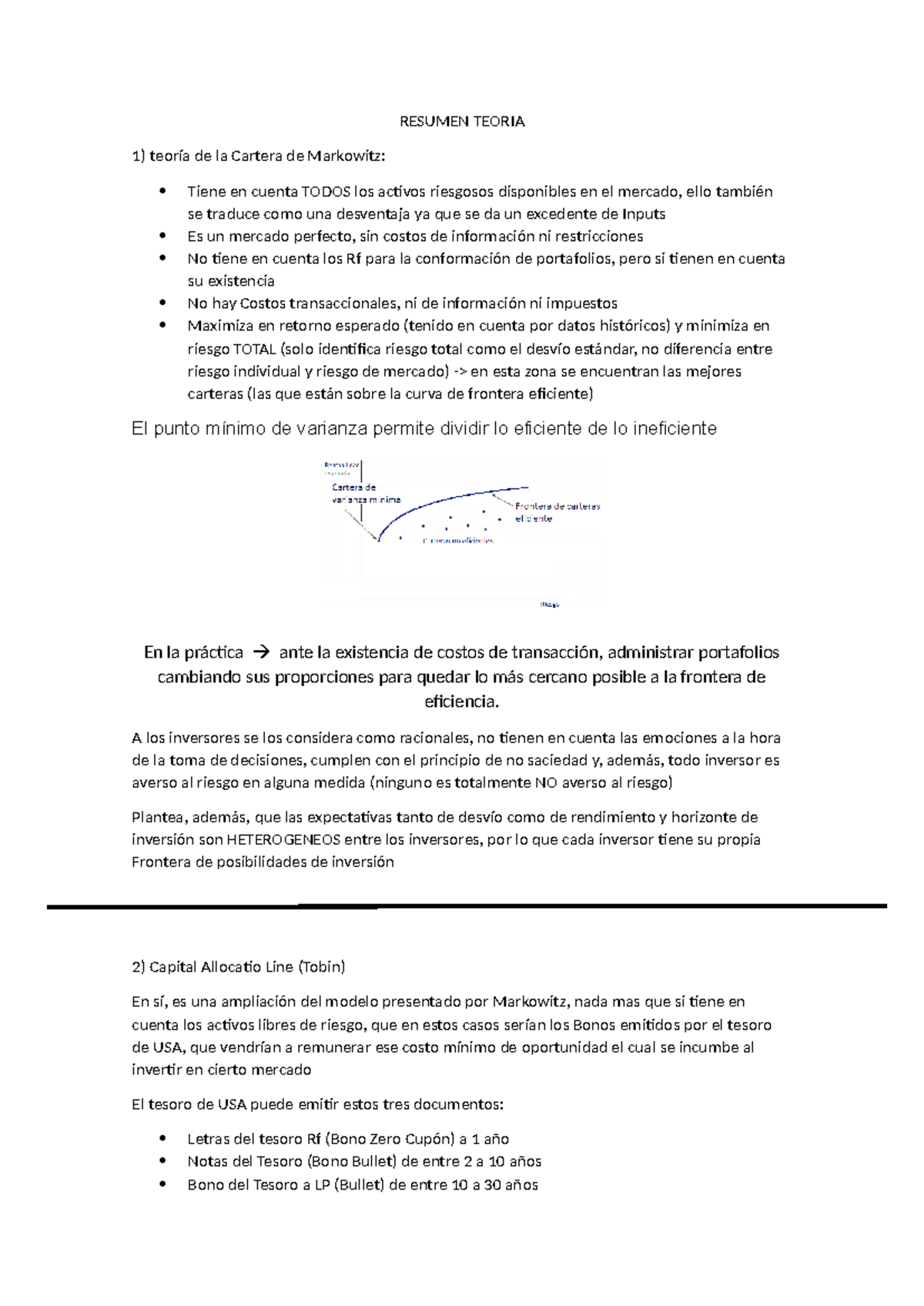 Resumen Teoria Primer Parcial - RESUMEN TEORIA 1) teoría de la Cartera ...
