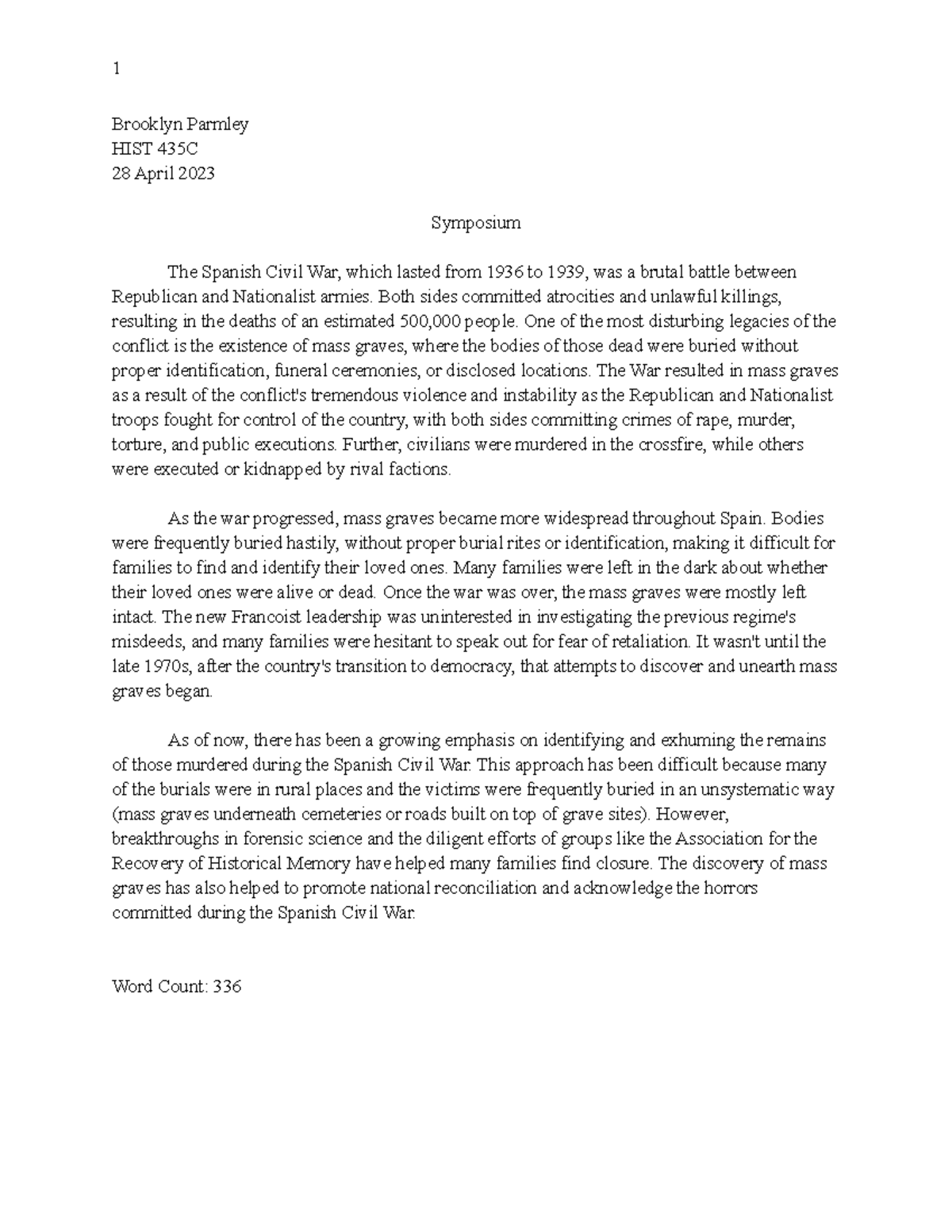 HIST 435C- Symposium - 1 Brooklyn Parmley HIST 435C 28 April 2023 ...