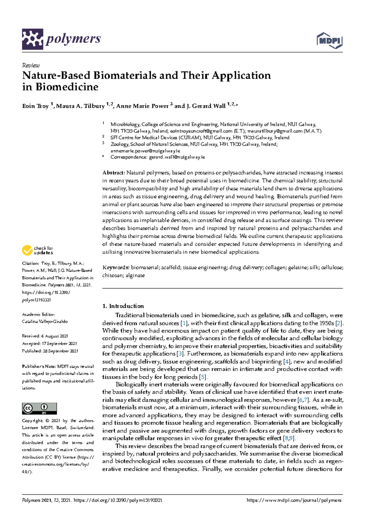 Polymers 2021 Polymers Review Nature Based Biomaterials And Their