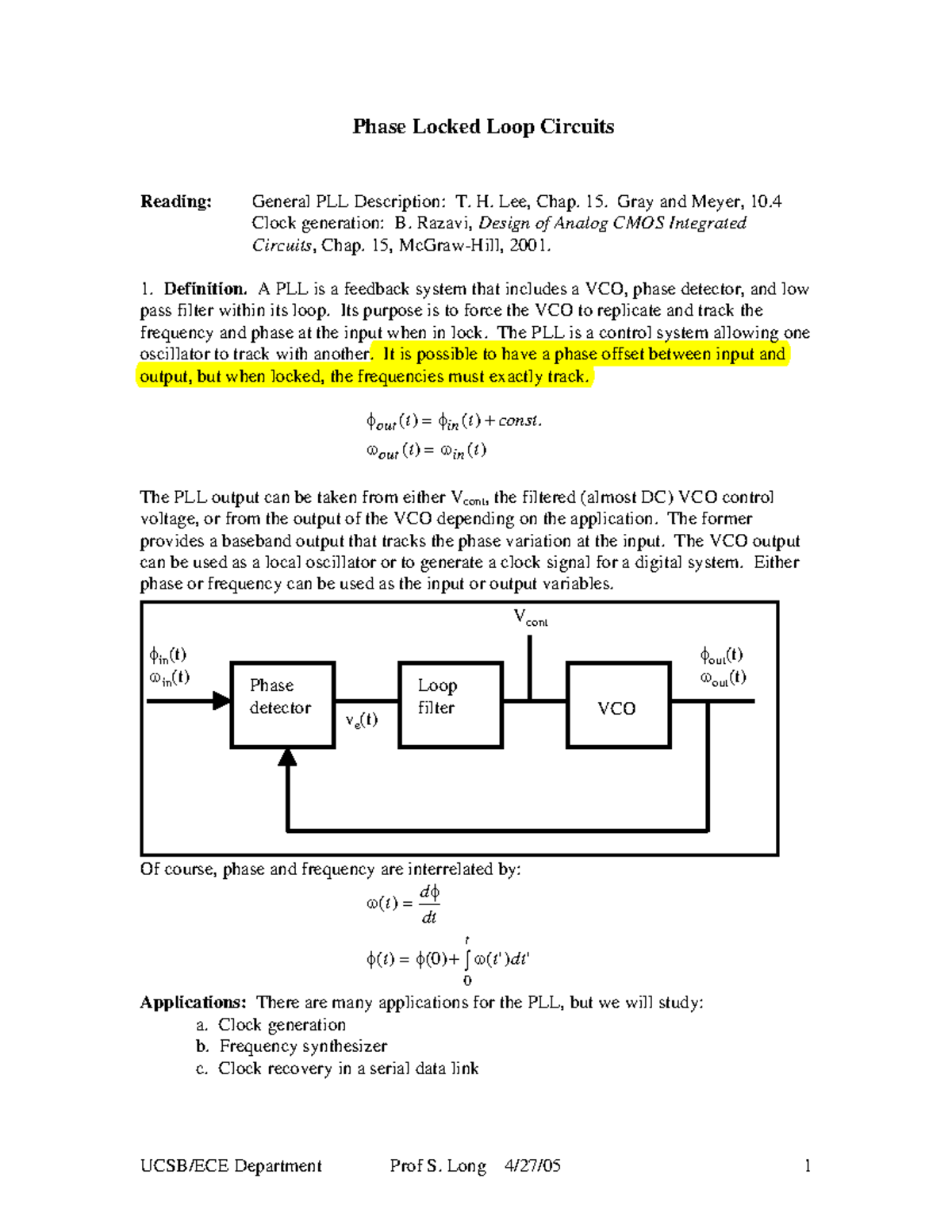 PLL Circuits - Diseño de circuitos con PLL - Phase Locked Loop Circuits ...