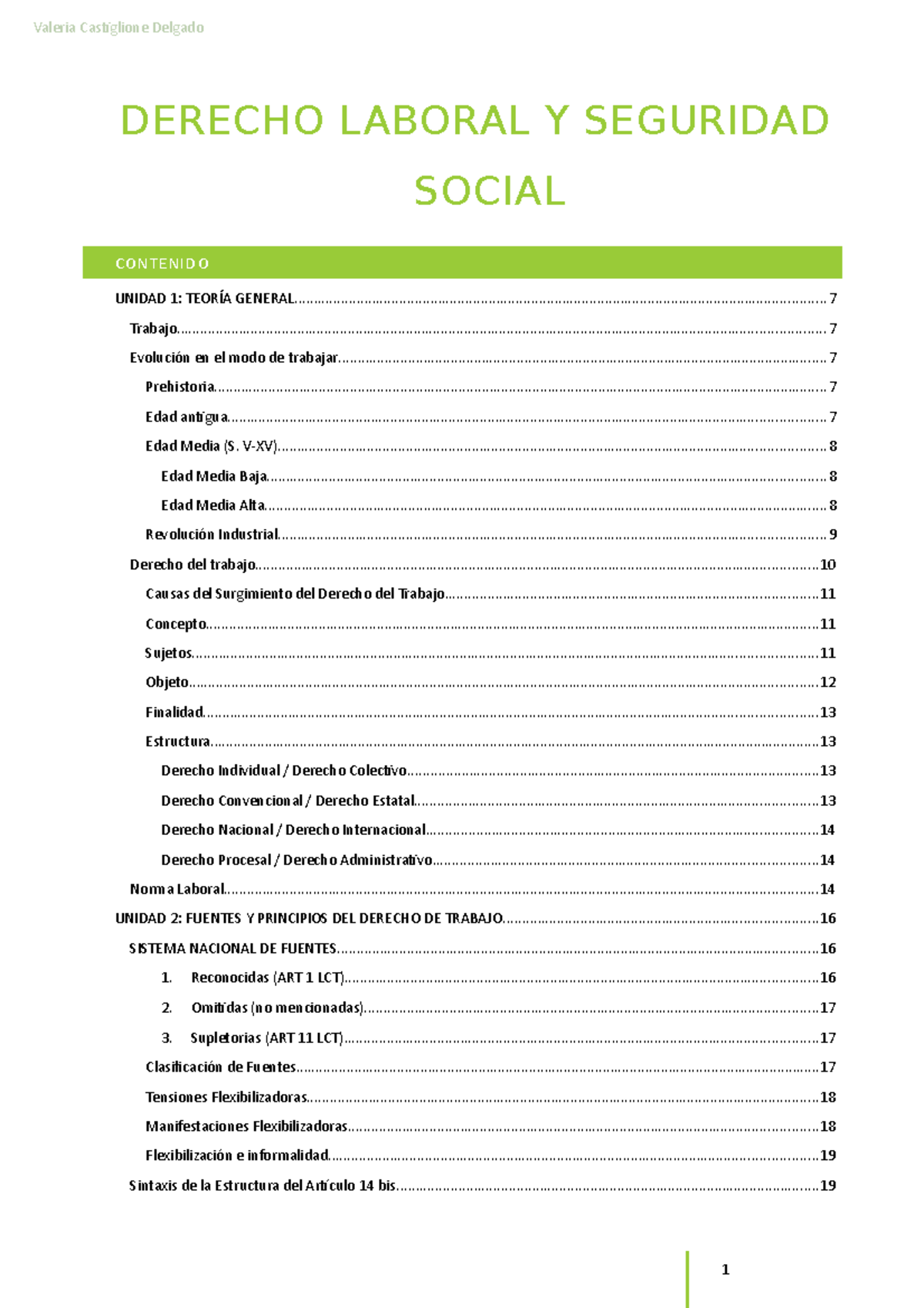 Resumen Derecho Laboral (1) - DERECHO LABORAL Y SEGURIDAD SOCIAL UNIDAD ...