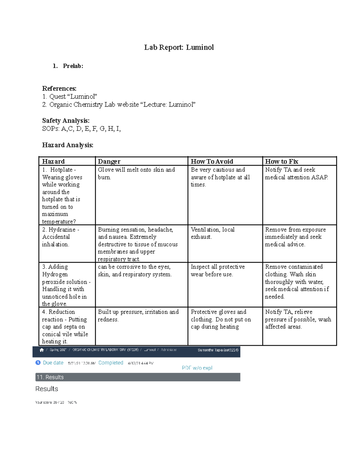 Luminol Lab Report Luminol 1. Prelab References 1. Quest