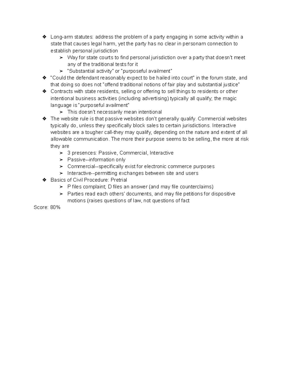 MIE 305 Notes Lesson 8 - Dr. Kuzenski - Long-arm statutes: address the