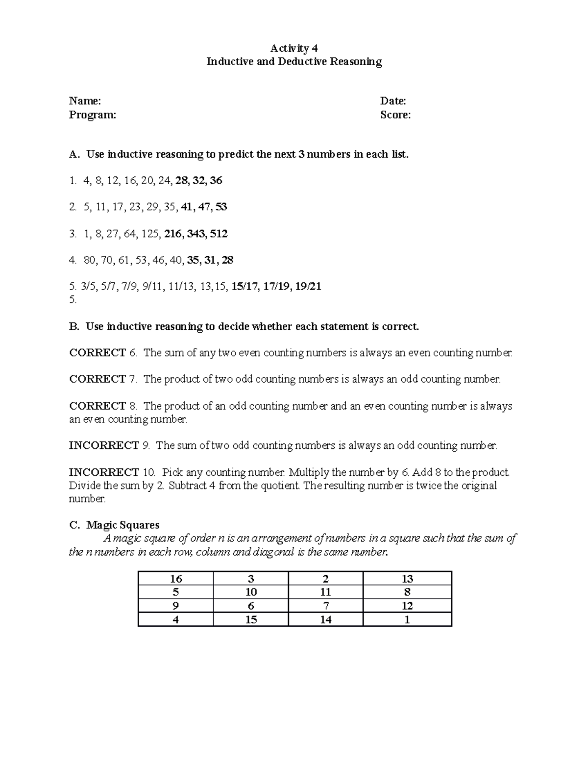 Activity 4 - Mathematics Guide for Inductive and Deductive Reasoning ...