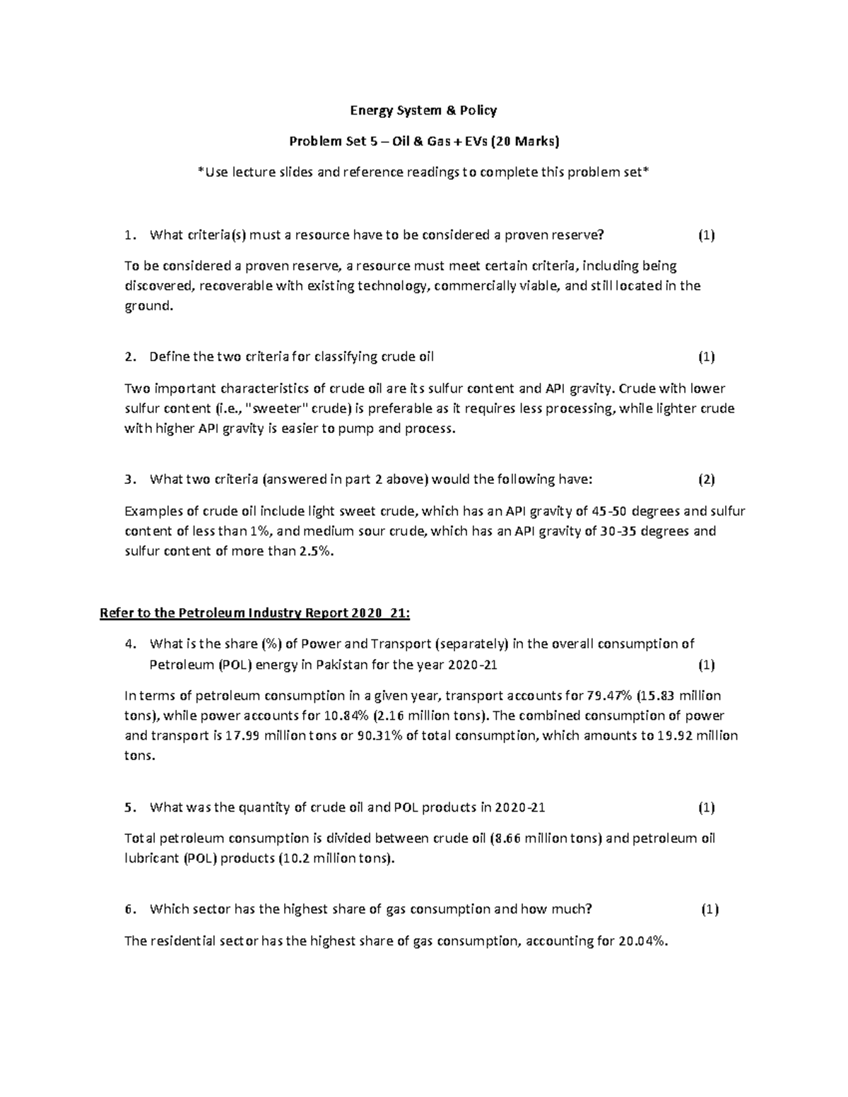 Hifzur Rehman Problem Set 5 - Energy System & Policy Problem Set 5 ...