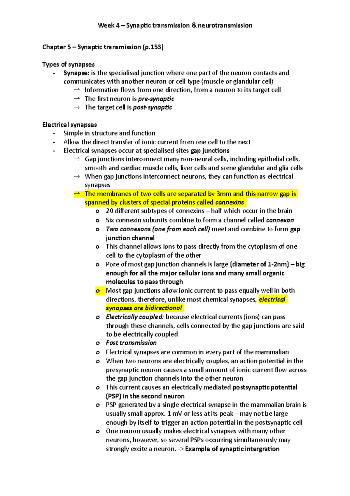 Week 3 Reading - Chapter 5 – Synaptic transmission (p) Types of ...