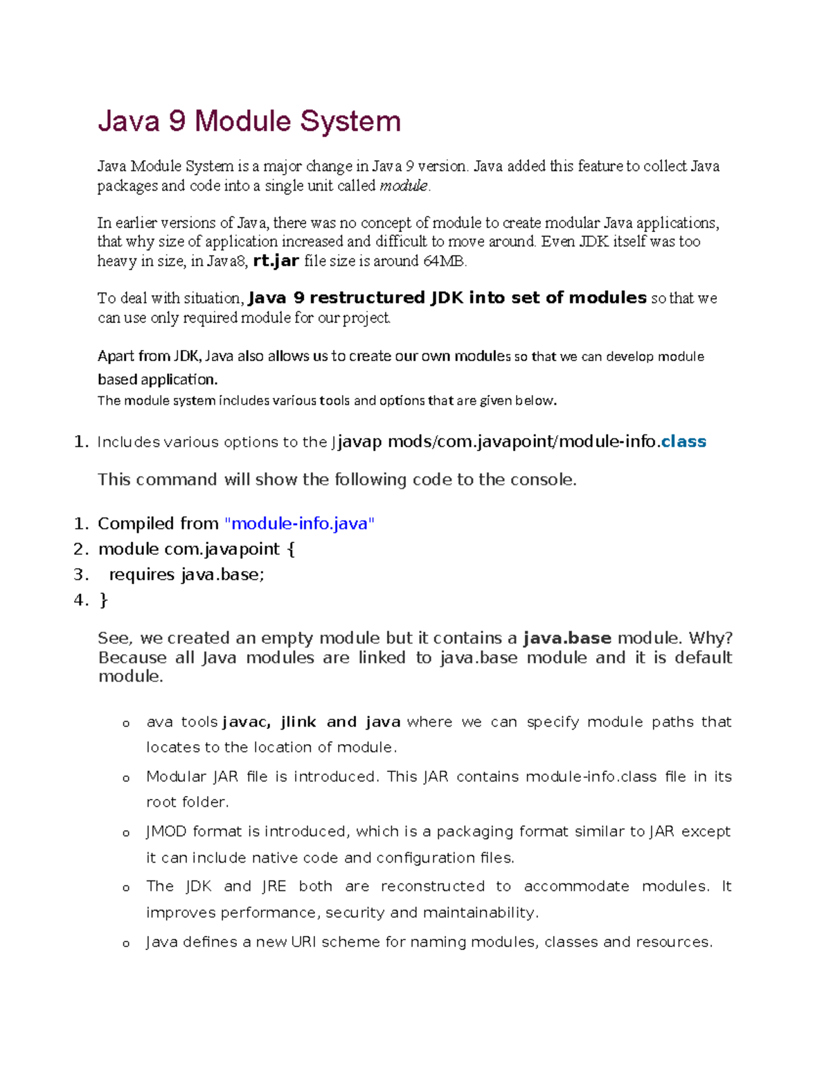 Unit-3 - Os lec noted - Java 9 Module System Java Module System is a ...