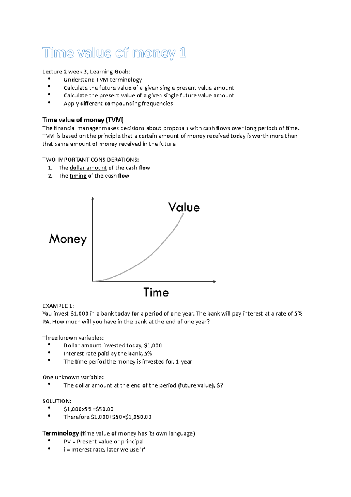 Time value of money 1 - Lecture notes 2 - Time value of money 1 Lecture ...