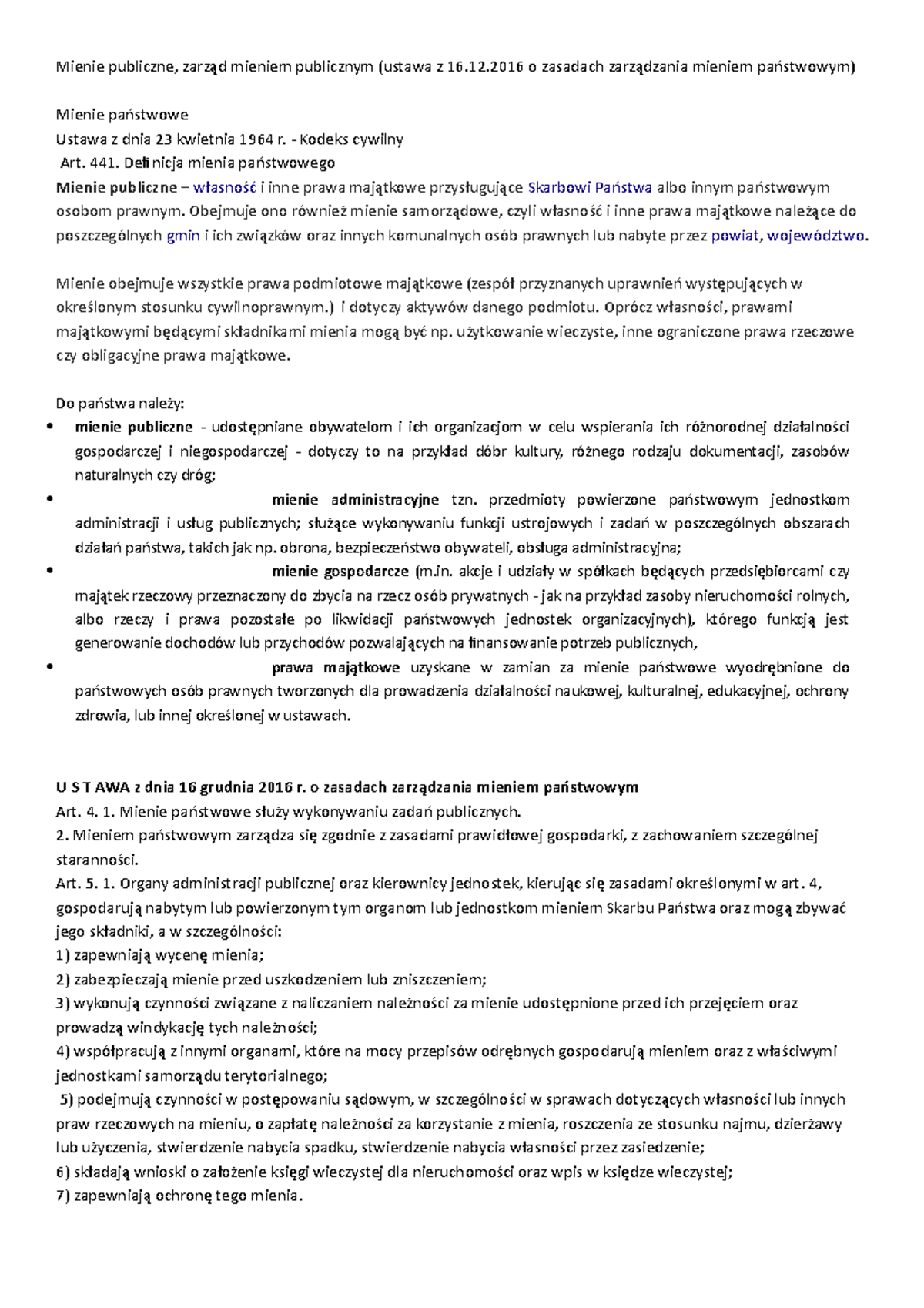 Mienie państwowe Mienie publiczne, zarząd mieniem publicznym (ustawa