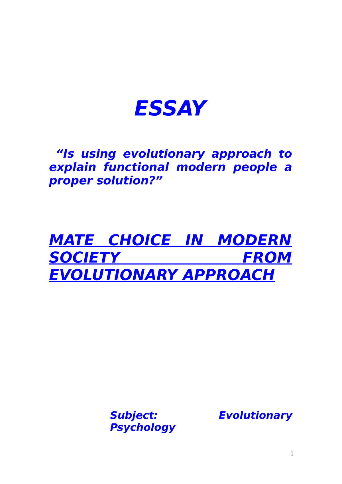 essay topics for evolutionary psychology