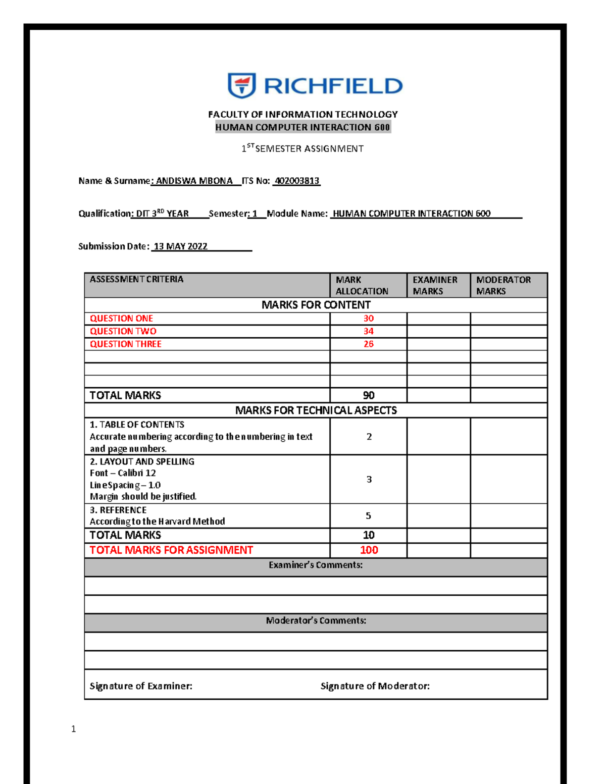 HCI Assignment - FACULTY OF INFORMATION TECHNOLOGY HUMAN COMPUTER ...