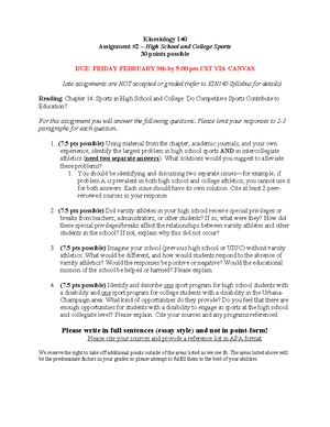 KIN 140 Assignment 1 - Reference information: Article 1: Reference ...