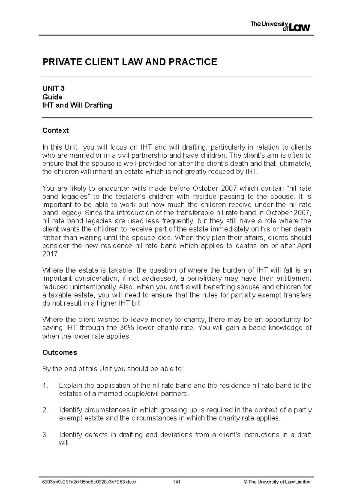 2122 priv ws03 ce01 guide - PRIVATE CLIENT LAW AND PRACTICE UNIT 3 ...
