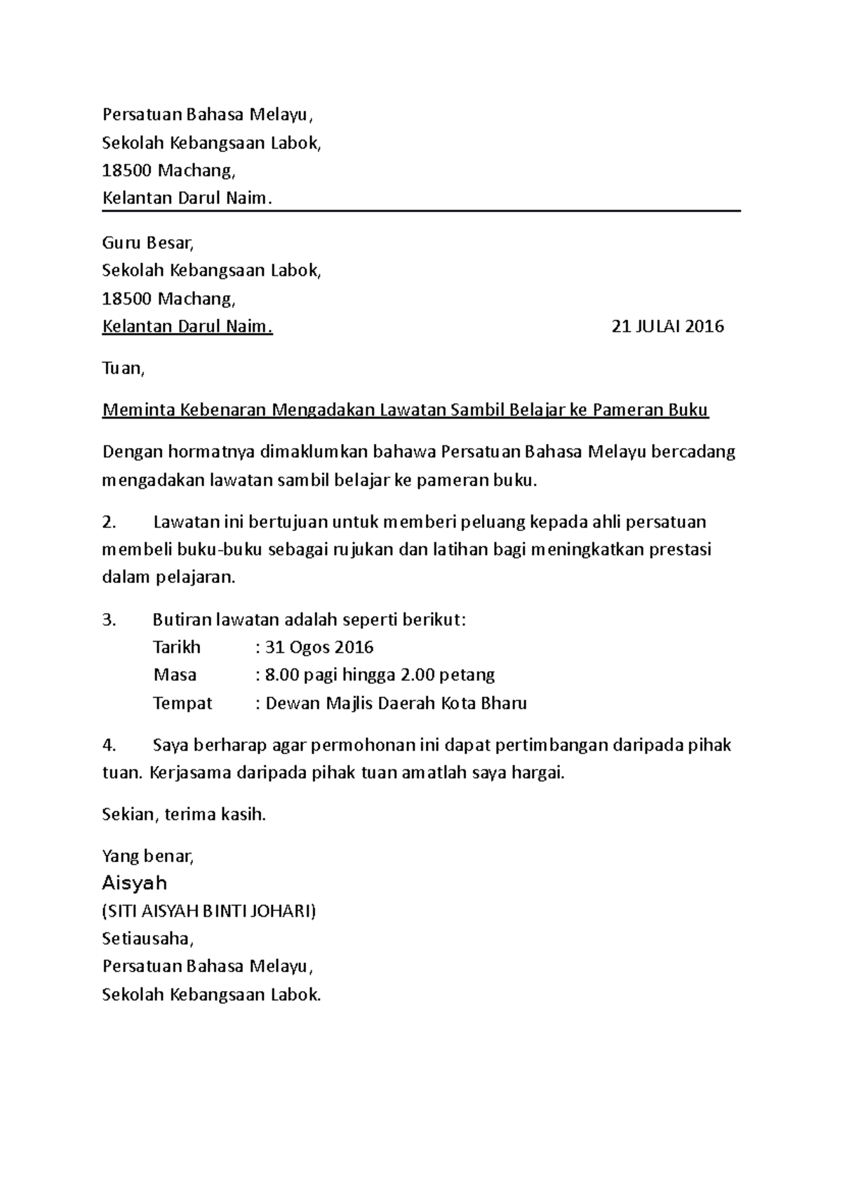 Surat Kiriman Rasmi (Khamis) - Persatuan Bahasa Melayu, Sekolah ...
