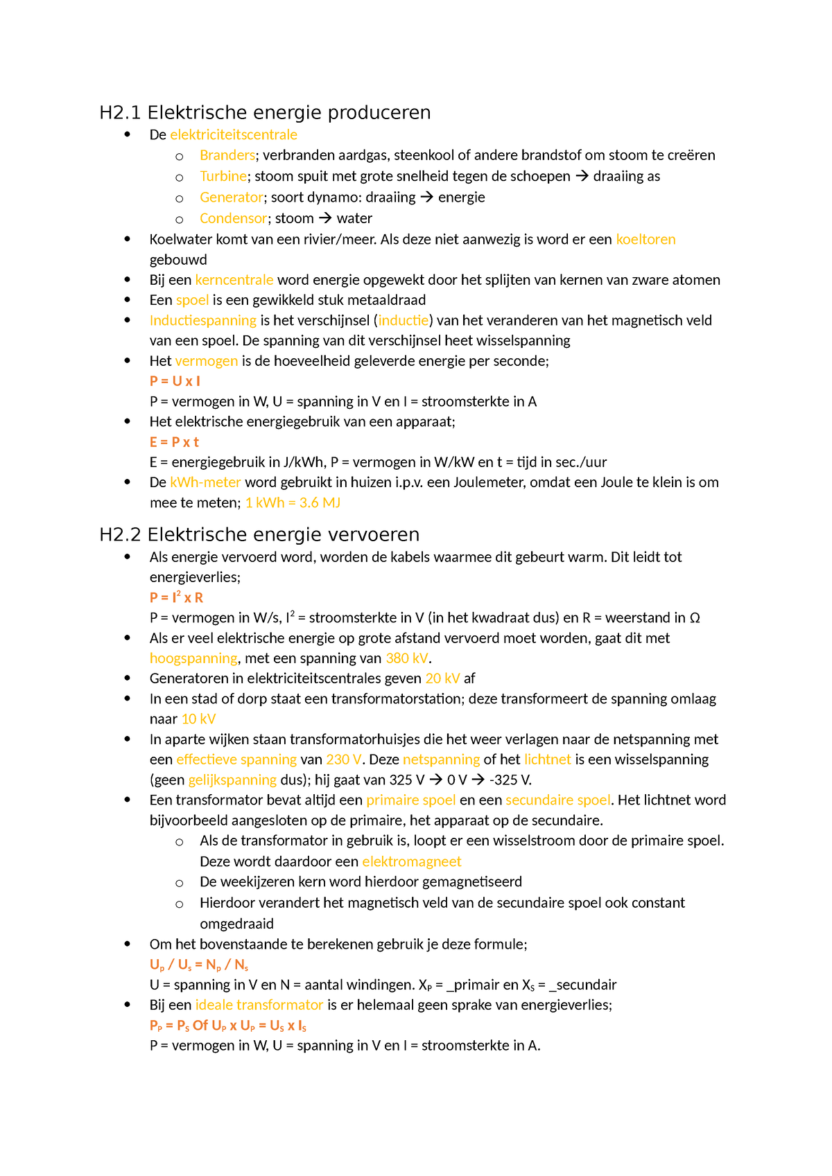 Samenvatting Natuurkunde H2.1-3: Elektriciteit - H2 Elektrische Energie ...