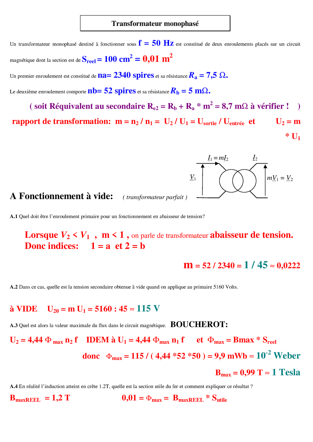 TD3- Trans Dm 05 - Exercices - Transformateur Monophasé Un ...