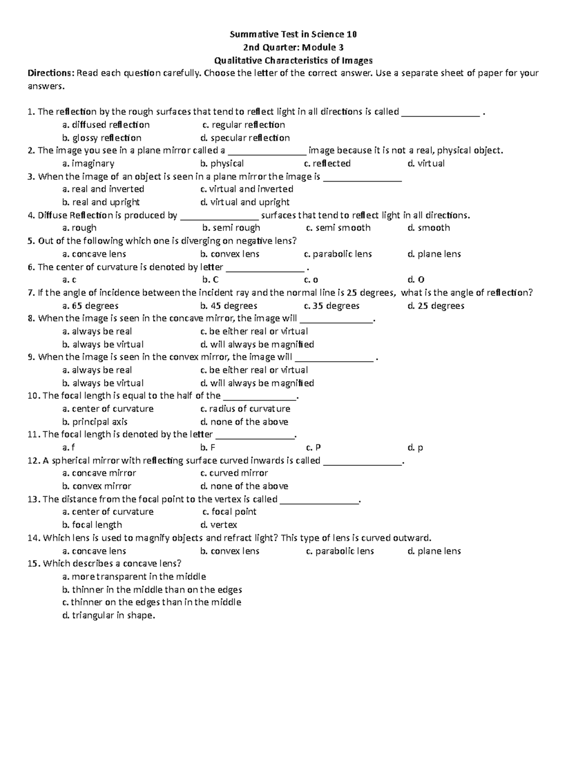 Summative Test in Science 10 q2m3 - Summative Test in Science 10 2nd ...