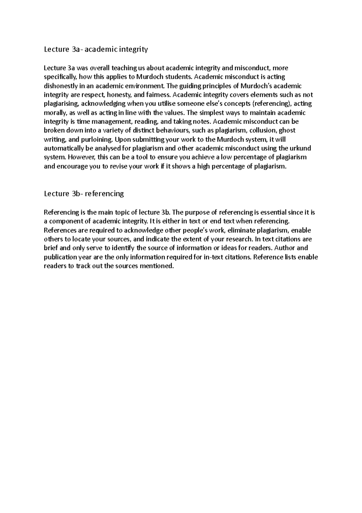 Lecture 3a - Academic misconduct is acting dishonestly in an academic ...