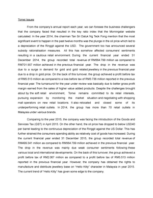 Comparative Analysis Between Companies Tomei Part Tomei Issues From The Company S Annual Report Studocu