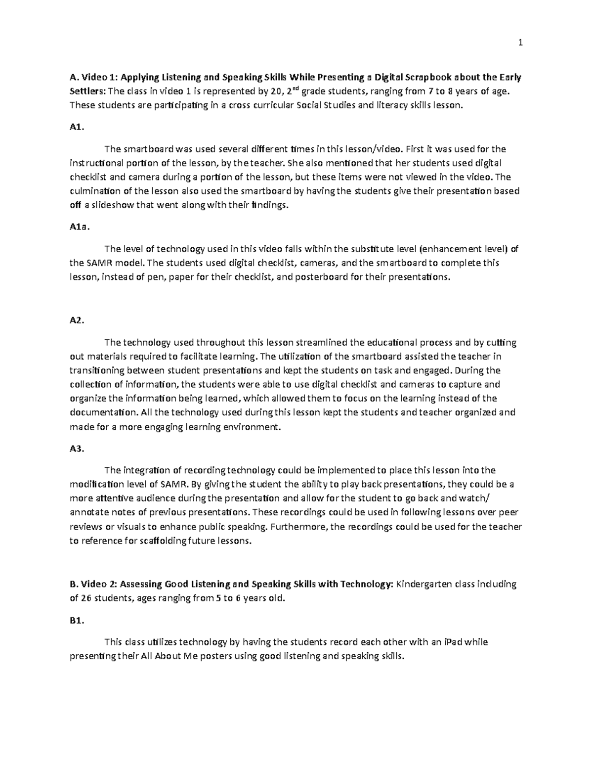 Task two coursework - 1 A. Video 1: Applying Listening and Speaking ...