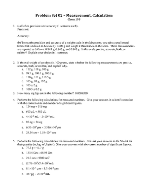 Gen Chemistry I Lab Problem Set 1 - Problem Set Ot - Cheinist Che ry ...