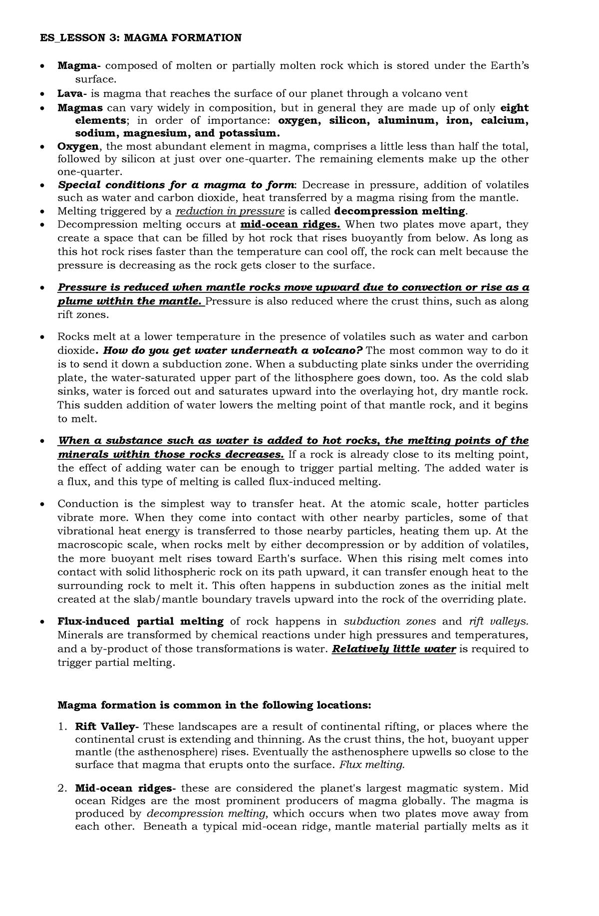 ES Formation-of-Magma - ES_LESSON 3: MAGMA FORMATION Magma- composed of ...