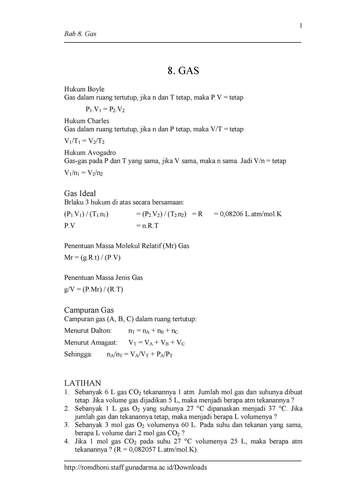 KD1 Bab8 - Lecture Notes - 1 Bab 8. Gas Romdhoni.staff.gunadarma.ac ...