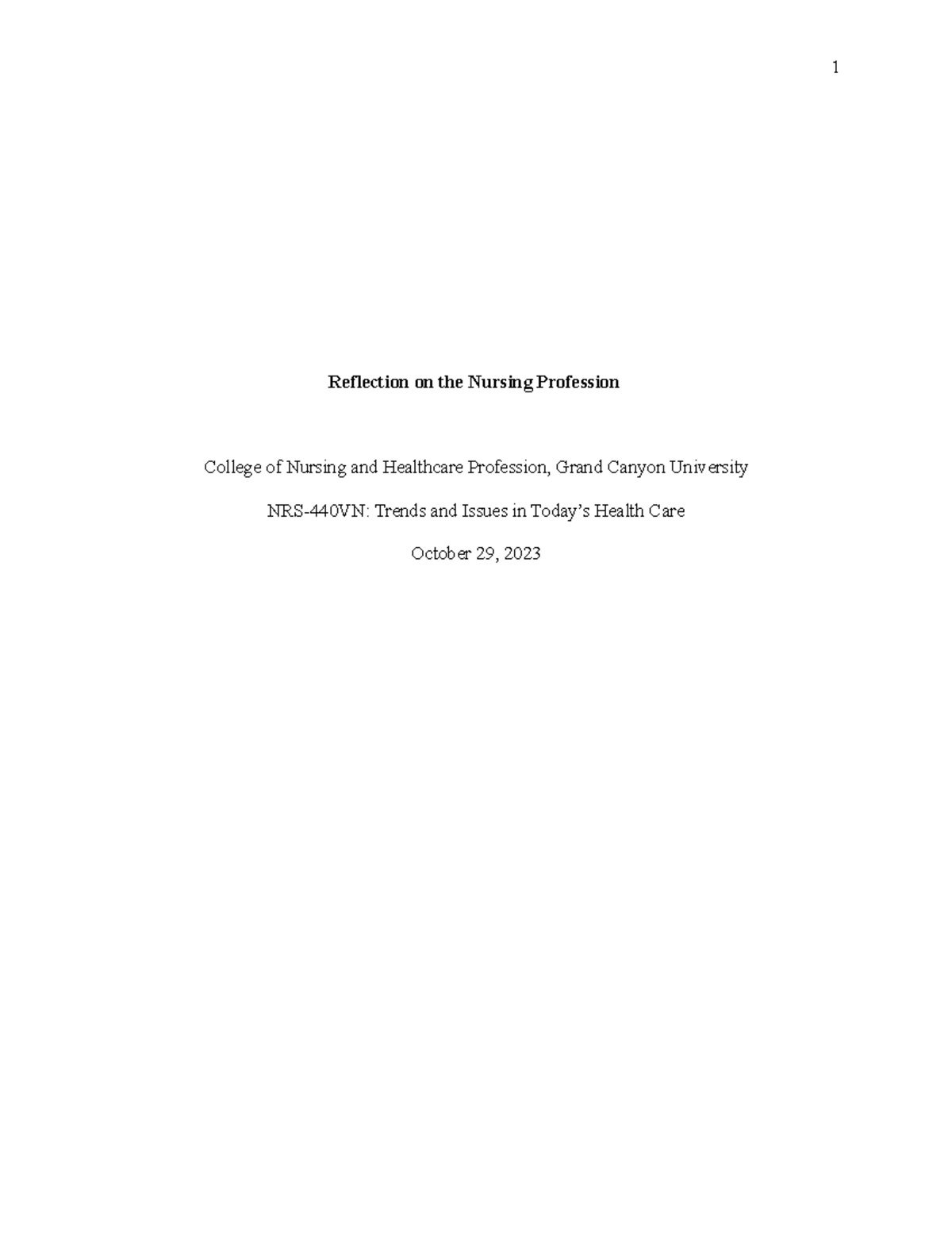 nursing research reflection paper