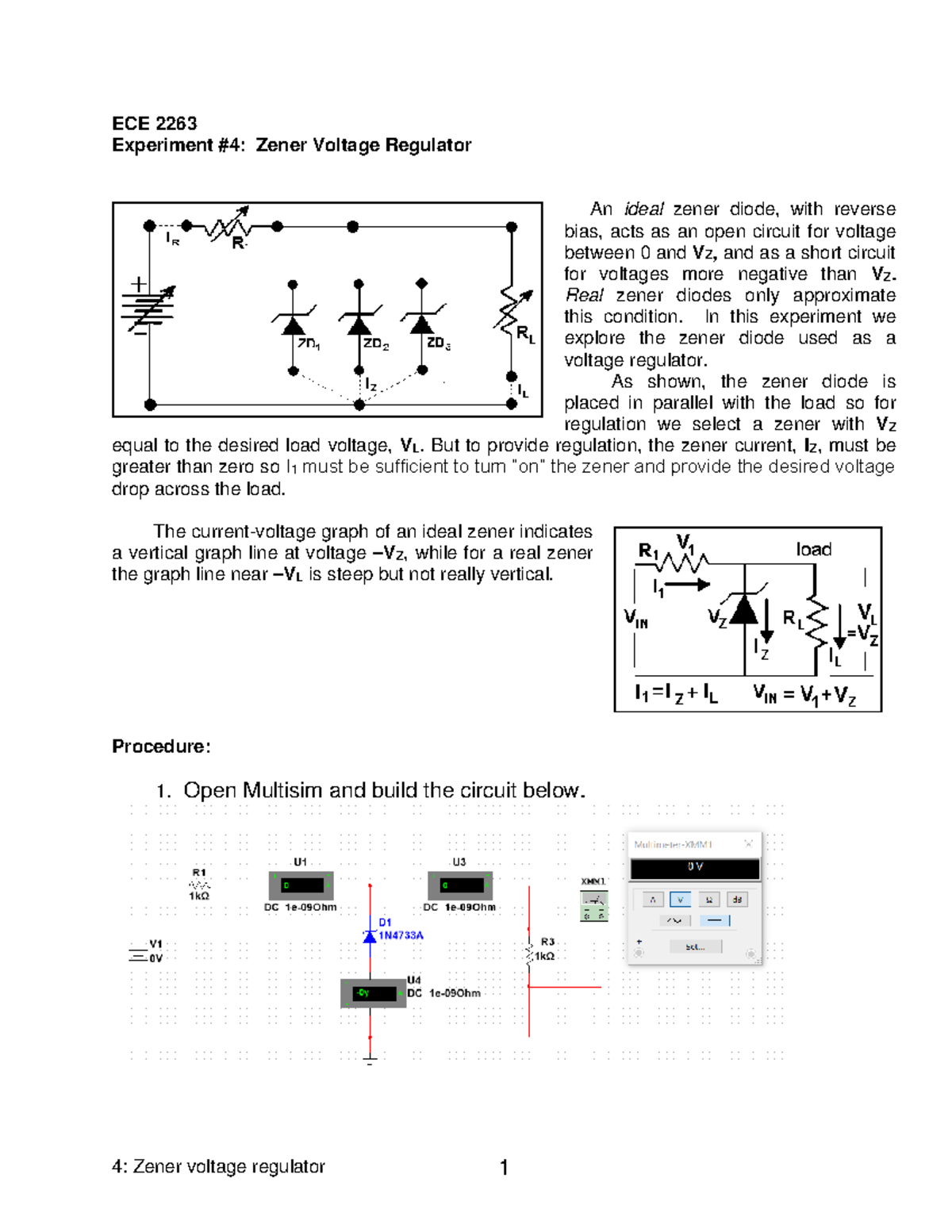EL1-04-Zener Regulator - 4: Zener voltage regulator 1 ECE 2263 ...