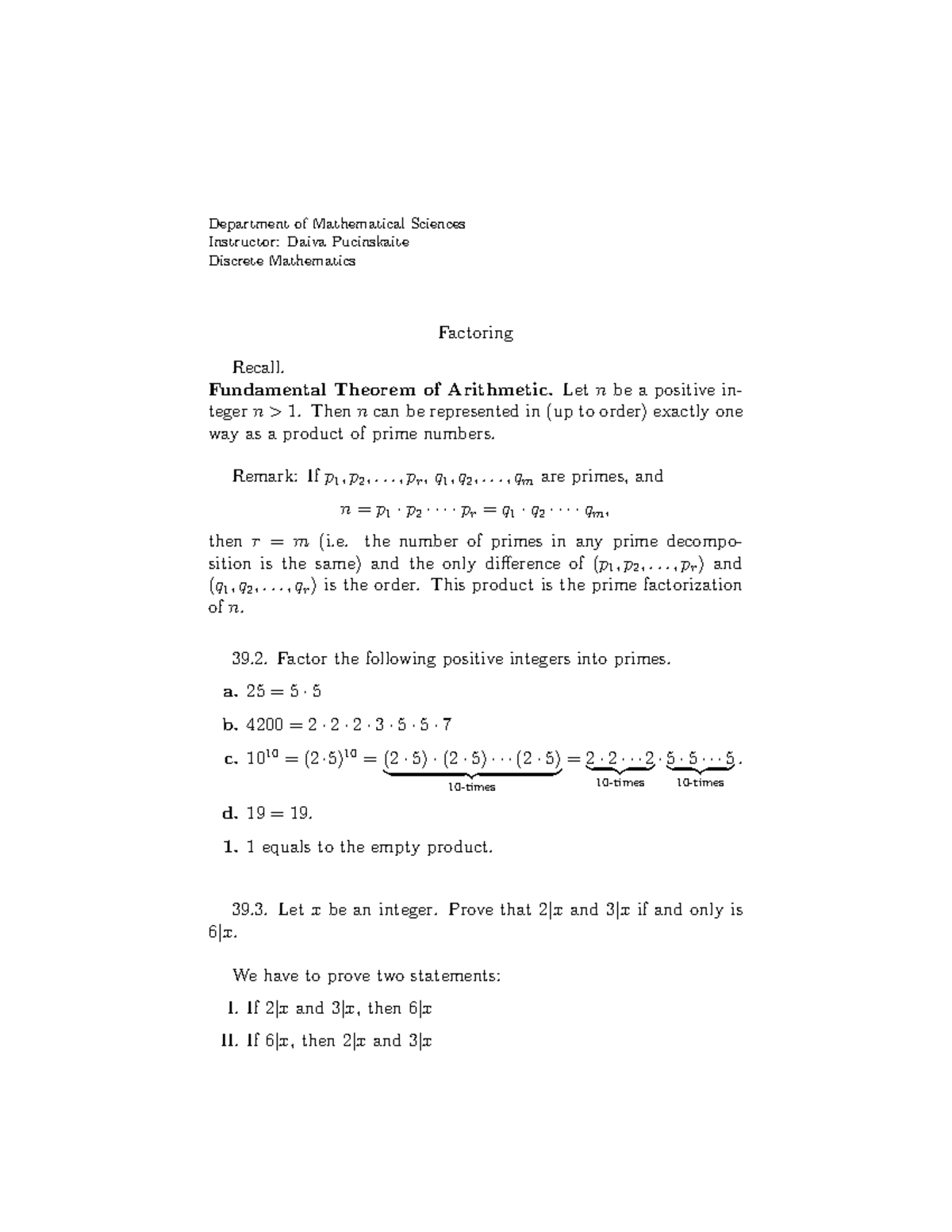 HW Solution Discrete Mathematics Factoring - Department Of Mathematical ...