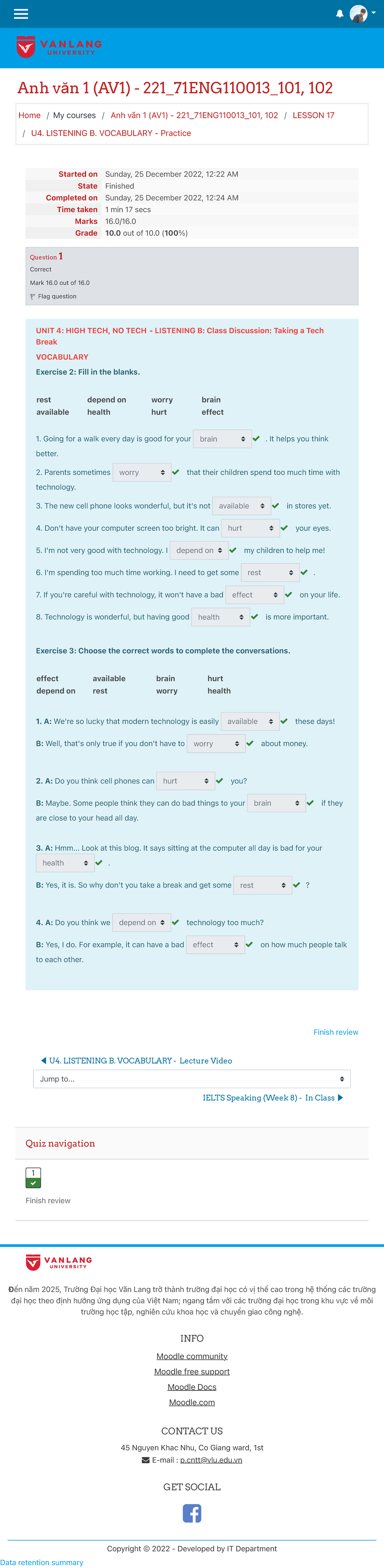 U4. Listening B. Vocabulary - Practice Attempt Review - Copyright ...