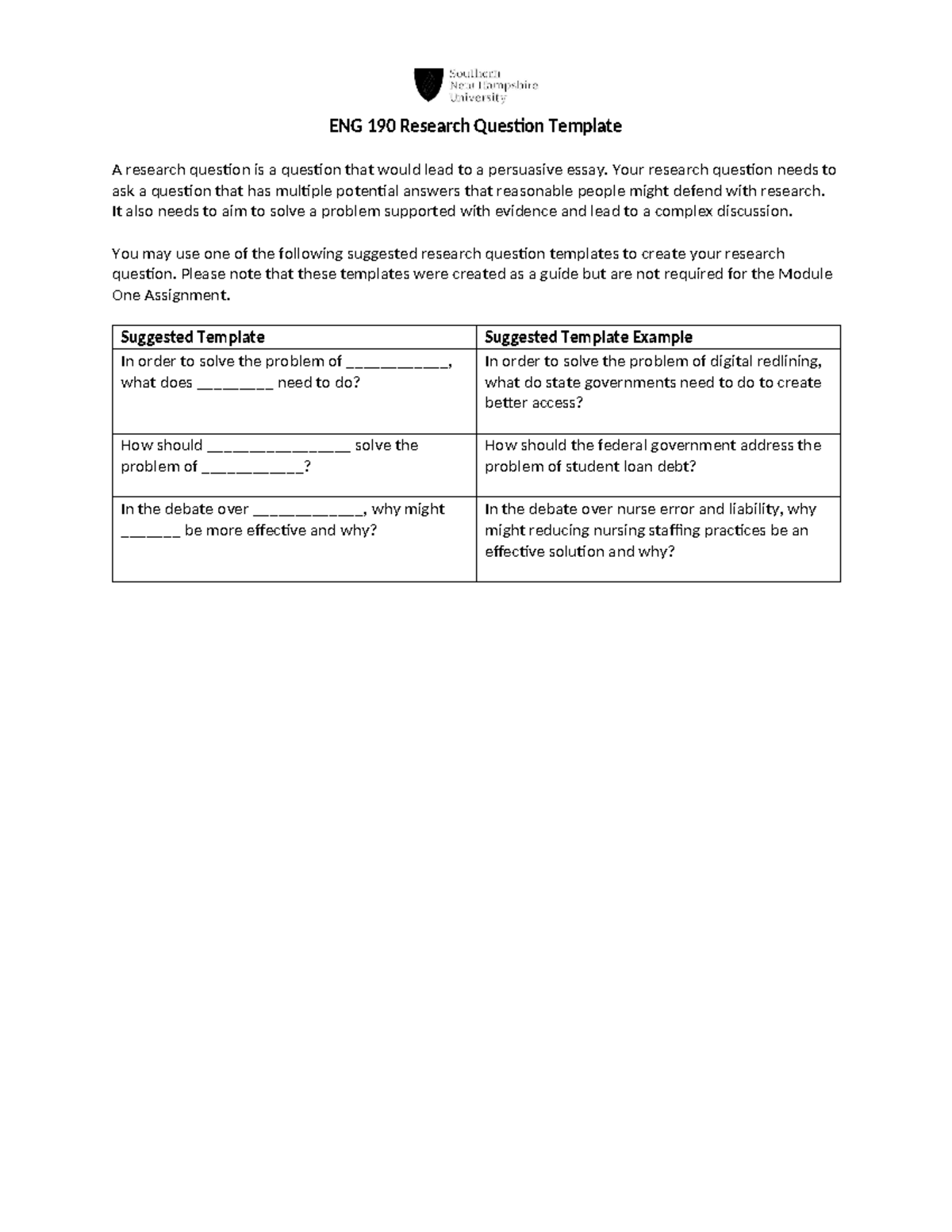 ENG 190 Research Question Template - Your research question needs to ...