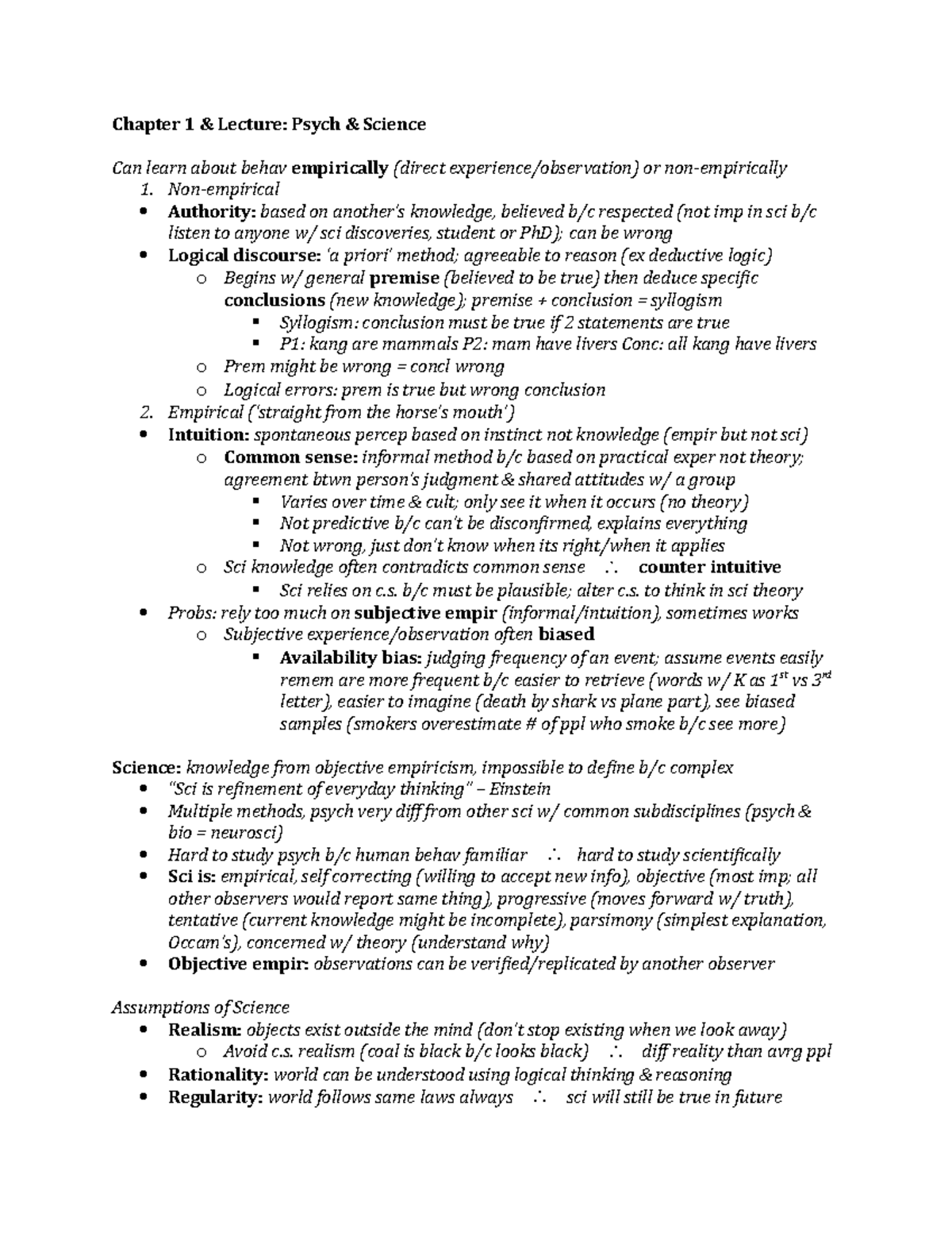 Summary Chapter 13,512 Chapter 1 & Lecture Psych & Science Can