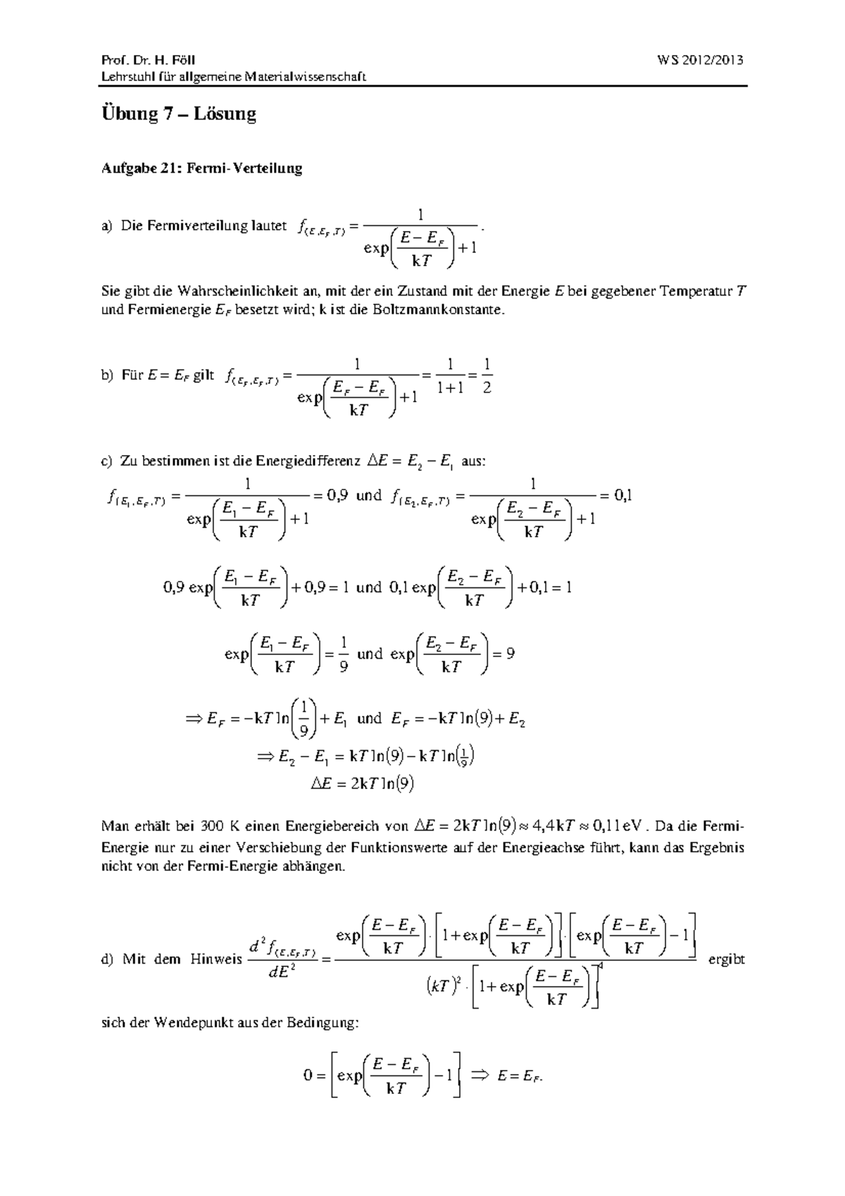 Lösungen Für Übungsaufgaben Blatt 7 - Prof. Dr. H. Föll WS 2012 ...