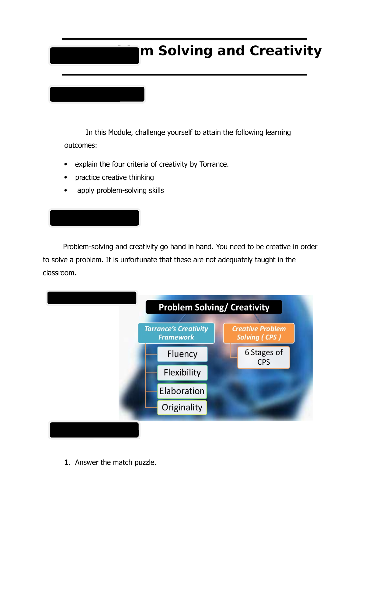 module 18 problem solving and creativity