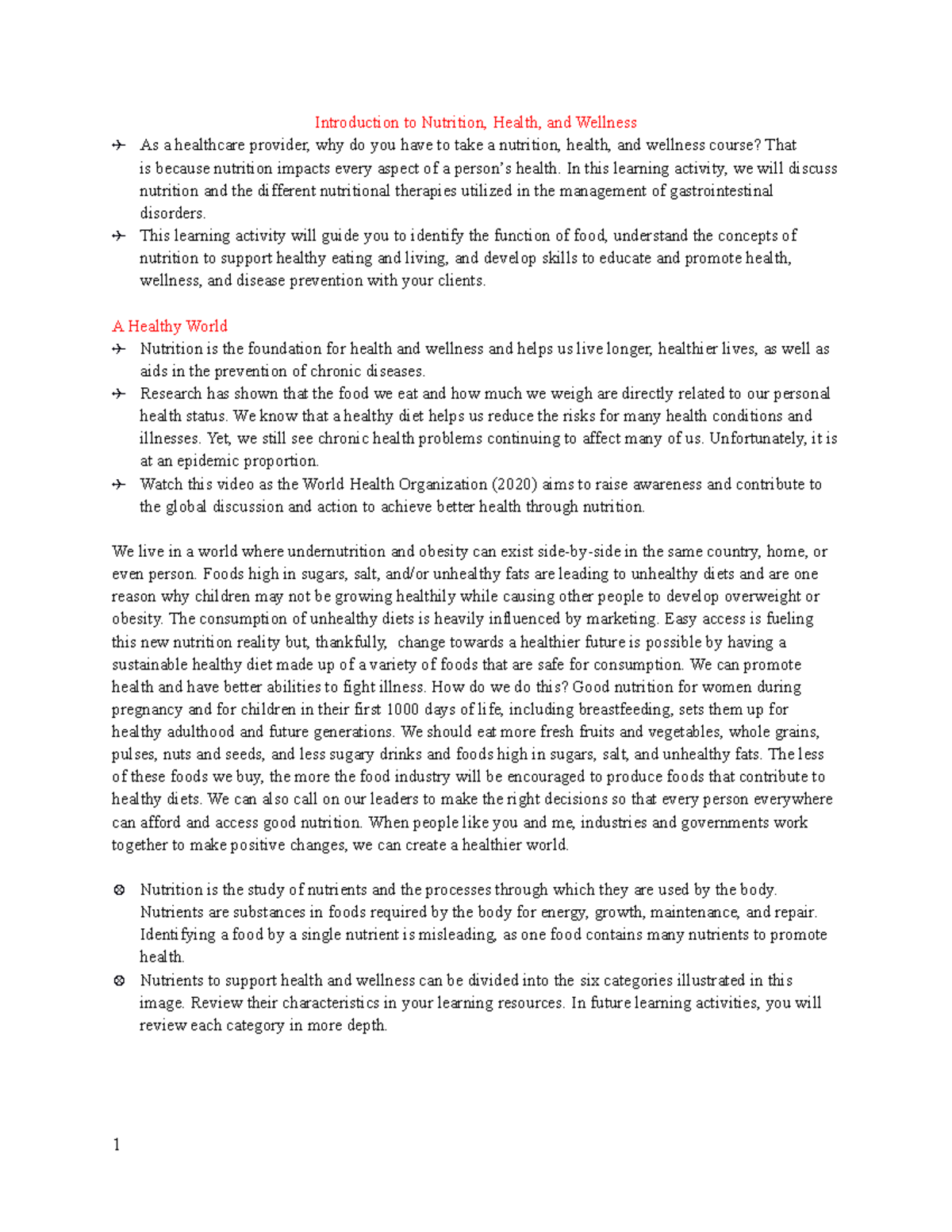 NR228 Edapt WK 1 Introduction to Nutrition, Health, and Wellness As a