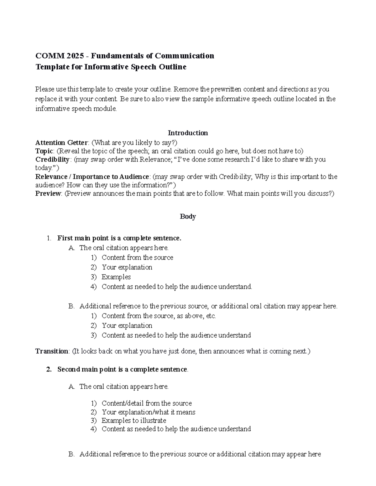 Informative Outline Template 1 - COMM 2025 - Fundamentals of ...