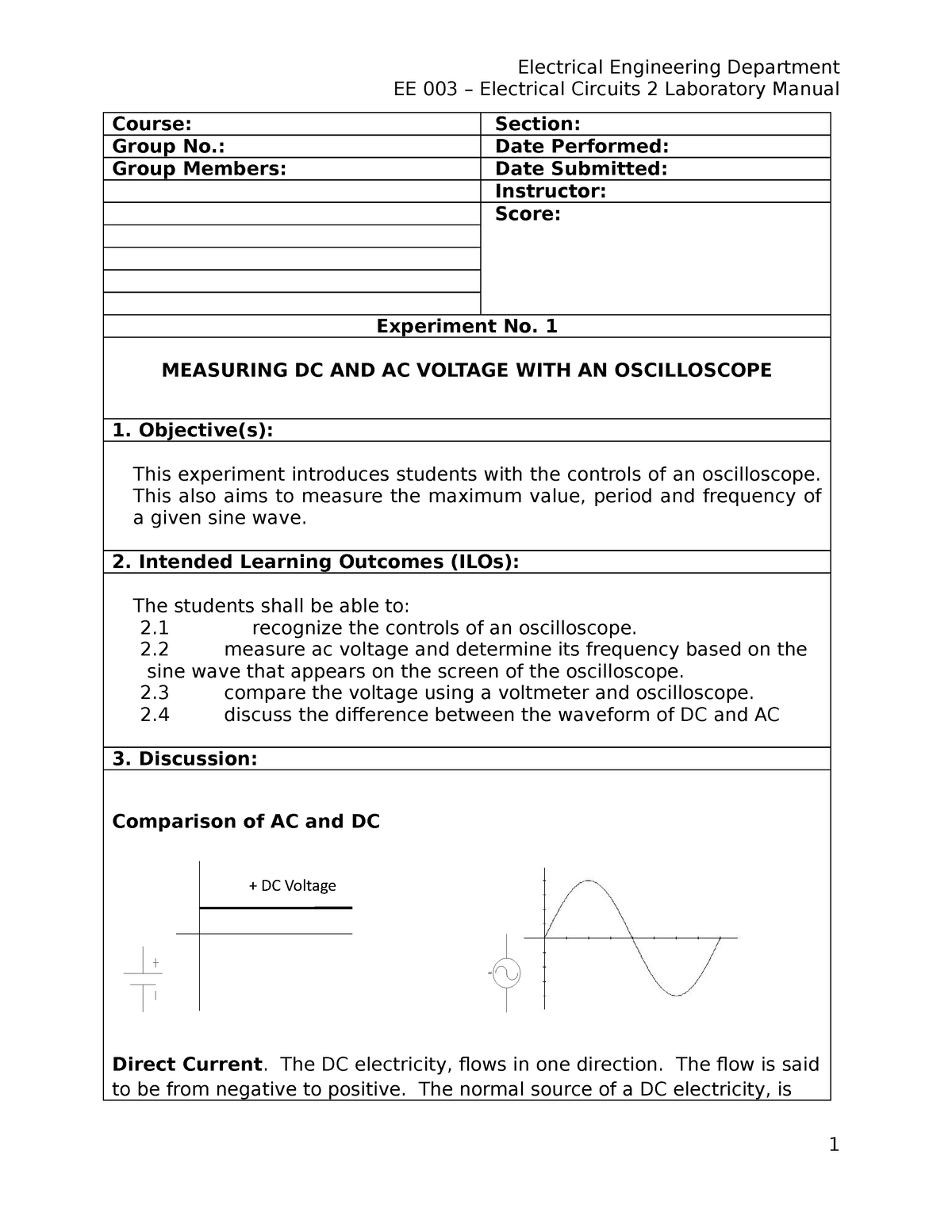 Laboratory Activity No. 1 - EE 003 – Electrical Circuits 2 Laboratory ...