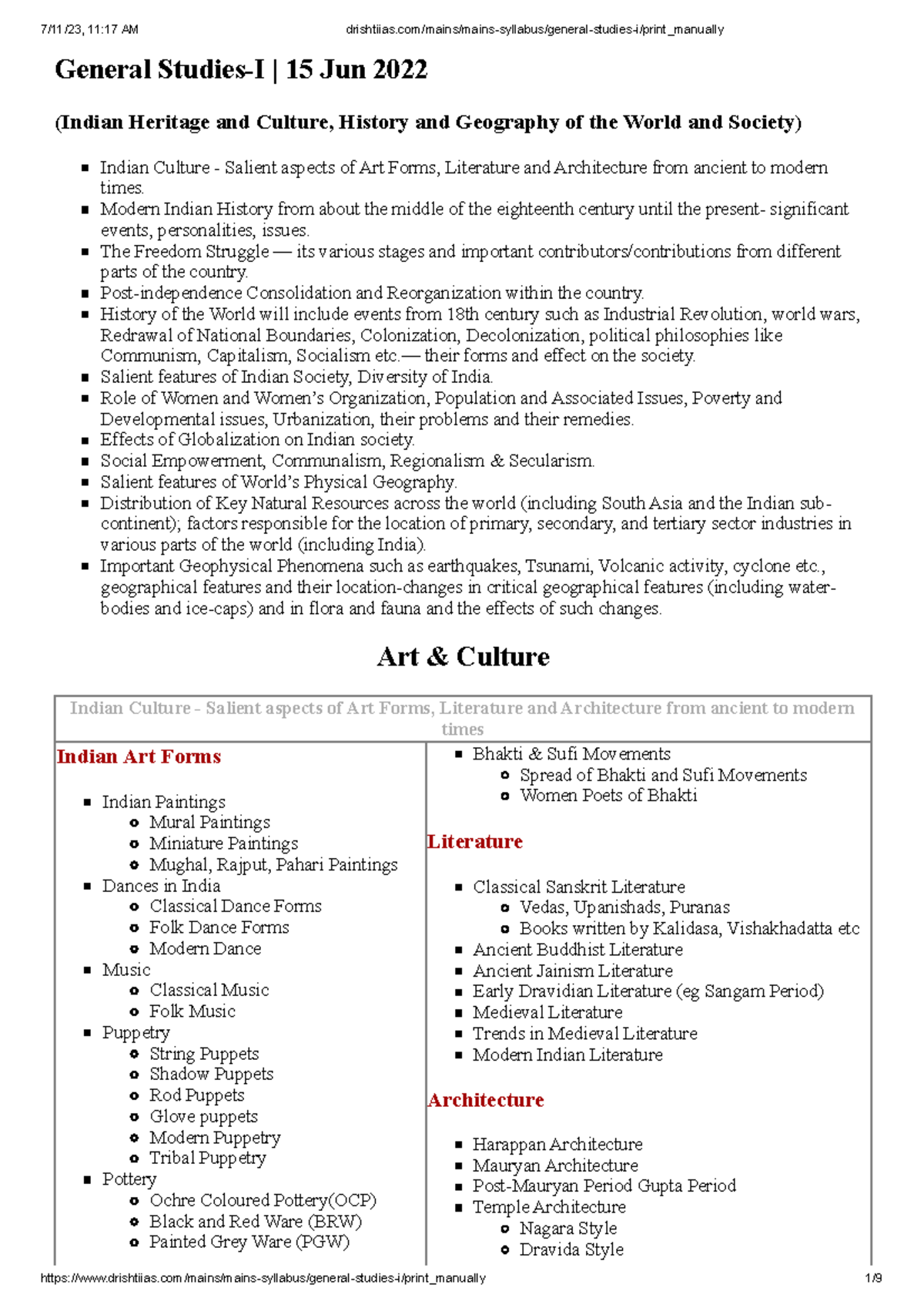 General Studies - l Syllabus - General Studies-I | 15 Jun 2022 (Indian ...