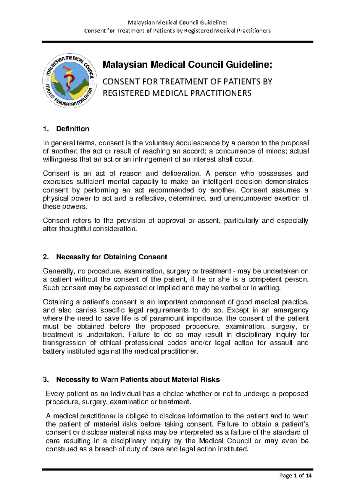 Consent Guideline 2016 KKM MALAYSIA Consent for Treatment of Patients