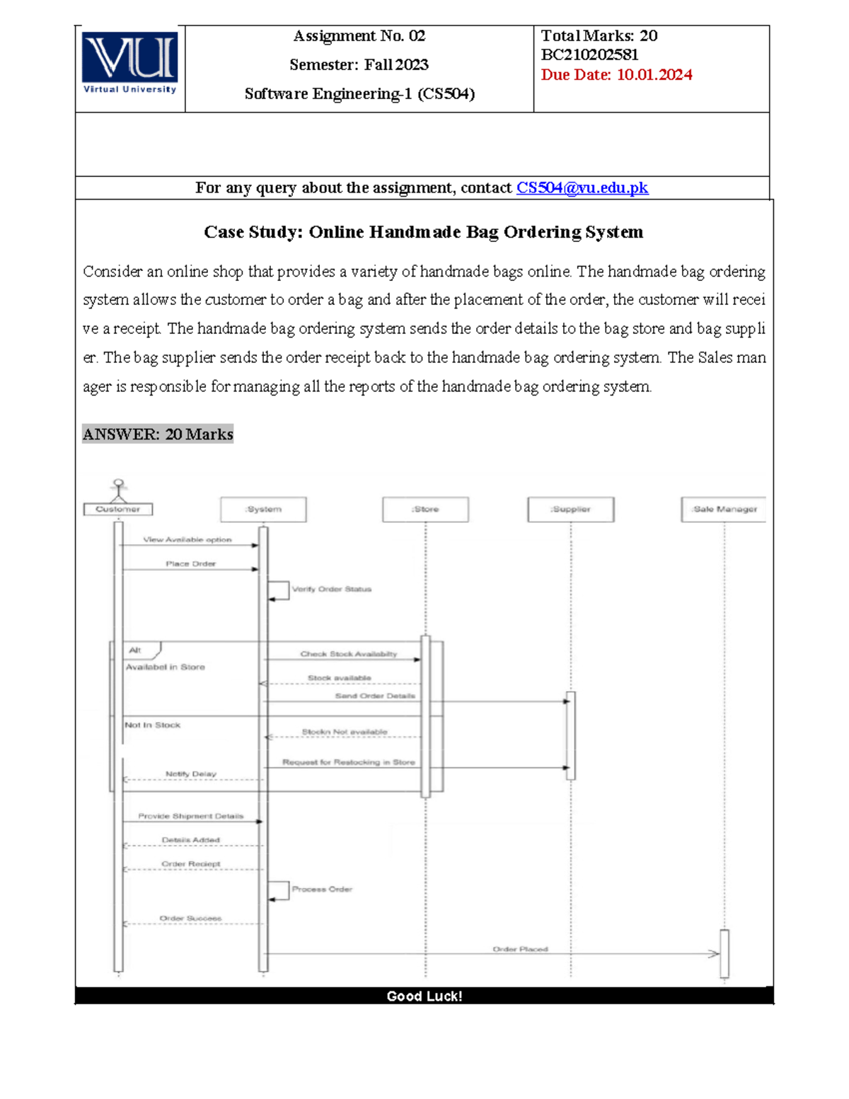 BC2102025971115 - Assignment No. 02 Semester: Fall 2023 Software ...