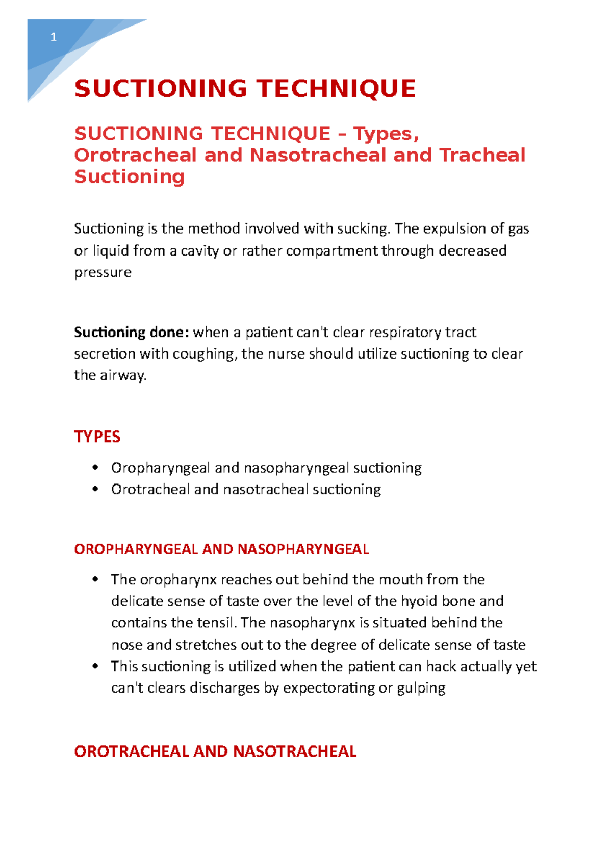 Suctioning Technique SUCTIONING TECHNIQUE SUCTIONING TECHNIQUE
