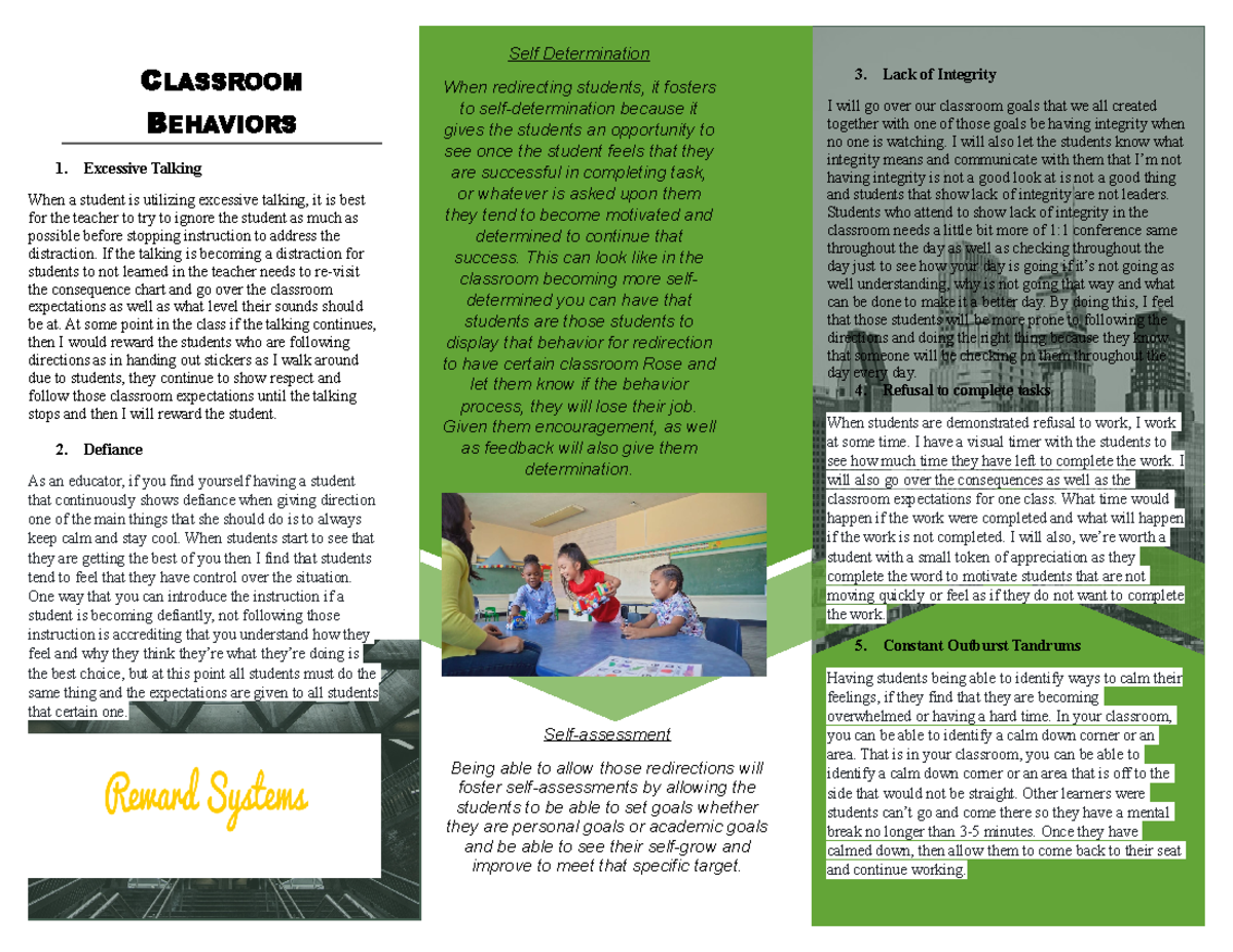 Classroom Behaviors Brochure - CLASSROOM BEHAVIORS Excessive Talking ...