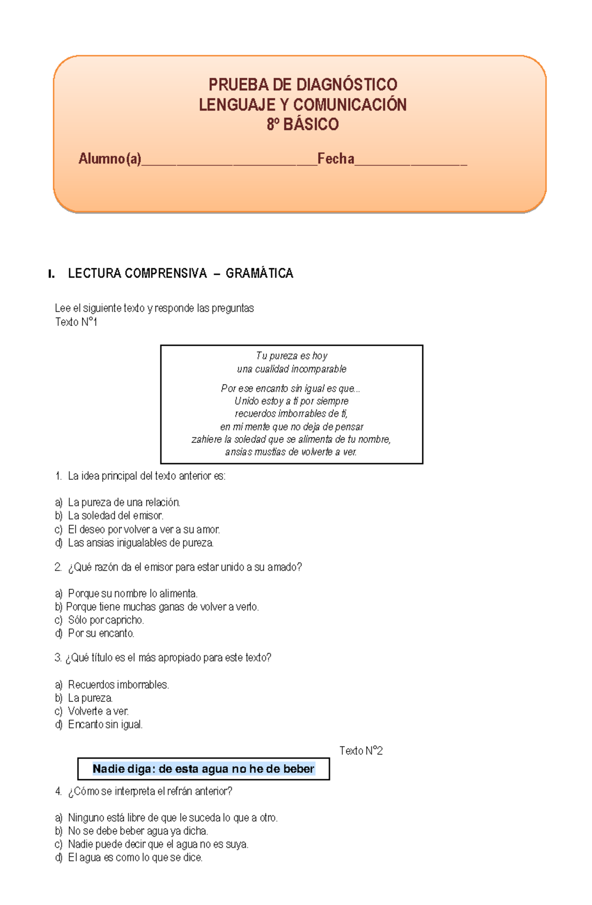 145609 - NO HAY - PRUEBA DE DIAGN”STICO LENGUAJE Y COMUNICACI”N 8∫ B ...