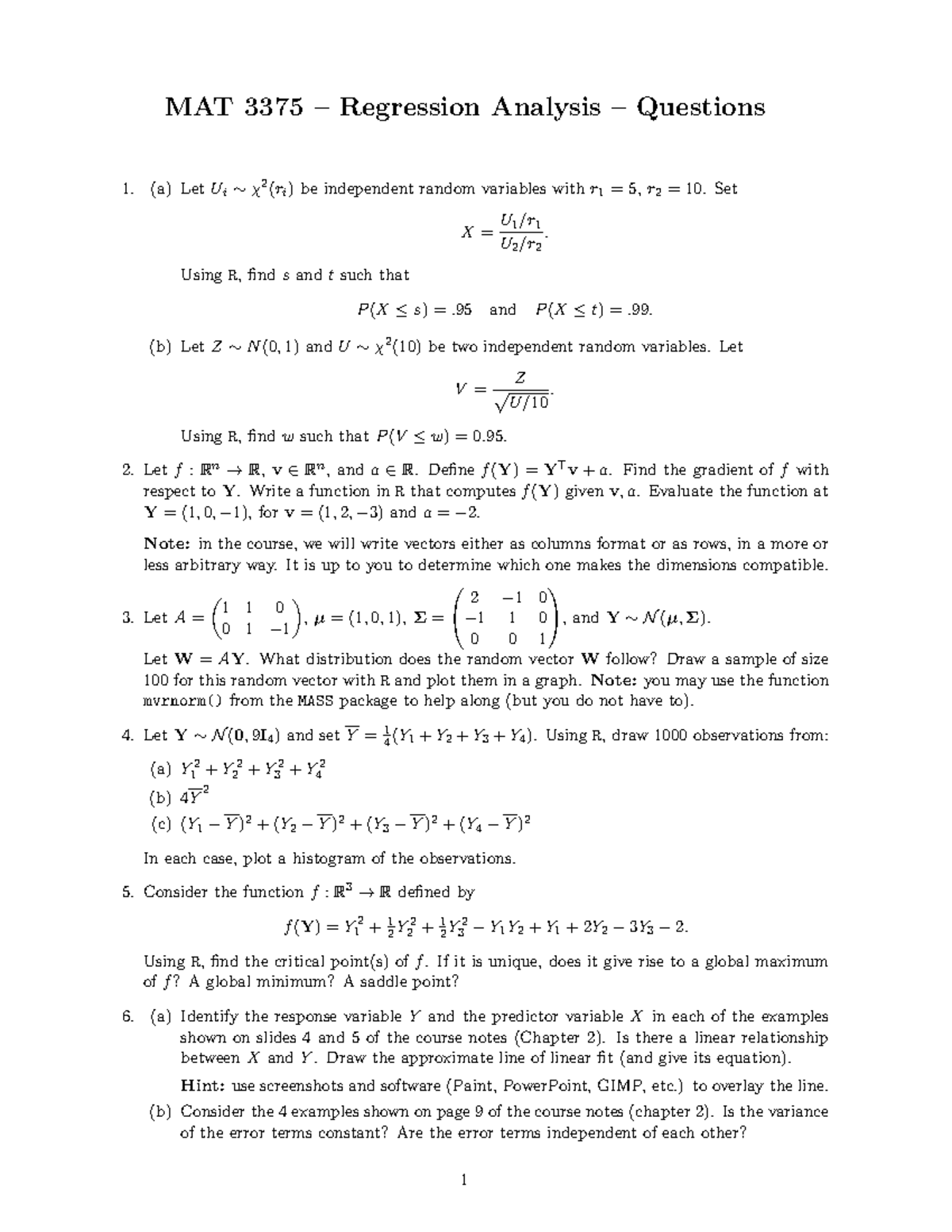 3375 Q1-Q30 - notes - MAT 3375 – Regression Analysis – Questions (a ...